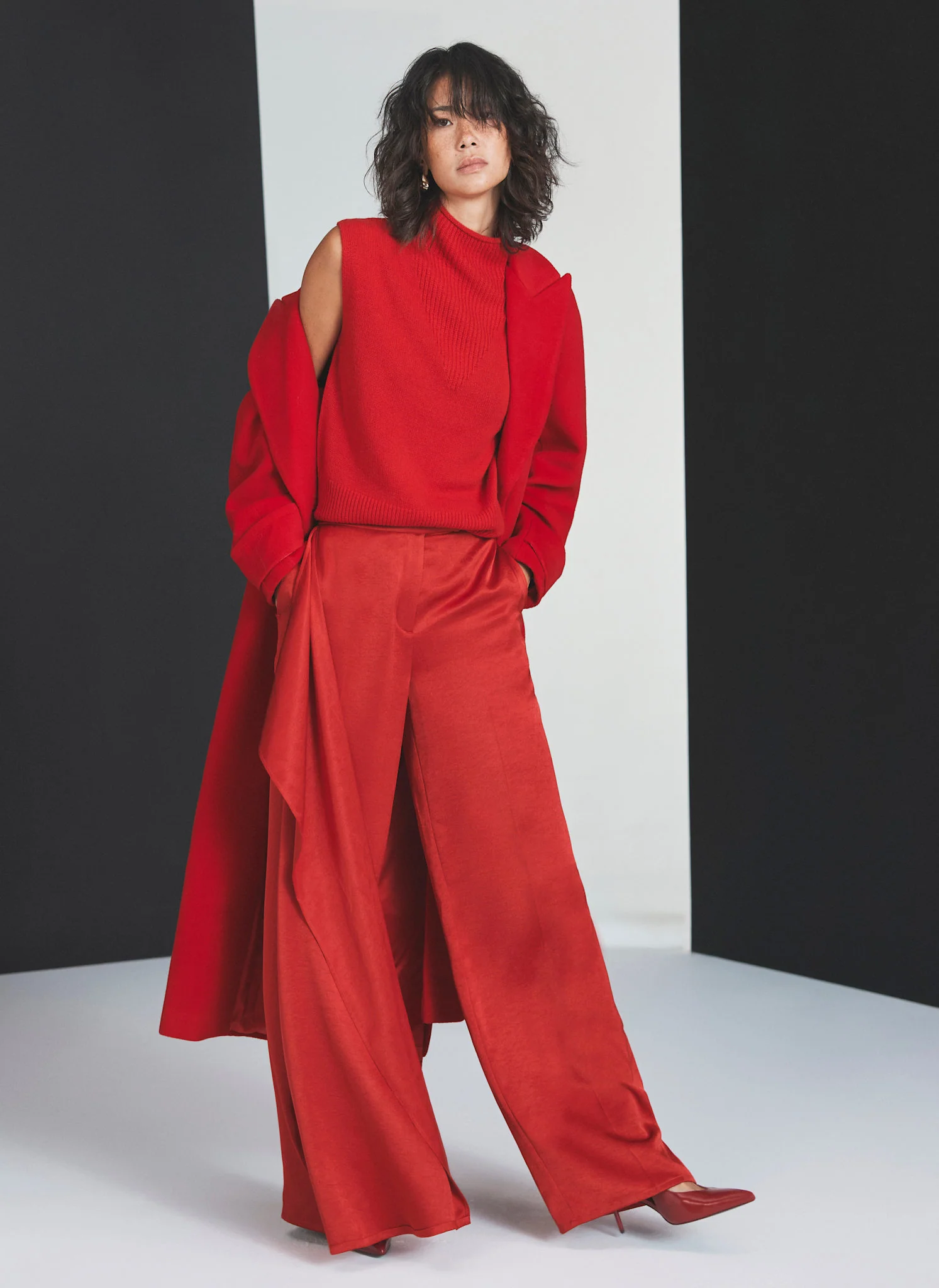 Red Wool Blend Maxi Coat - Image 3