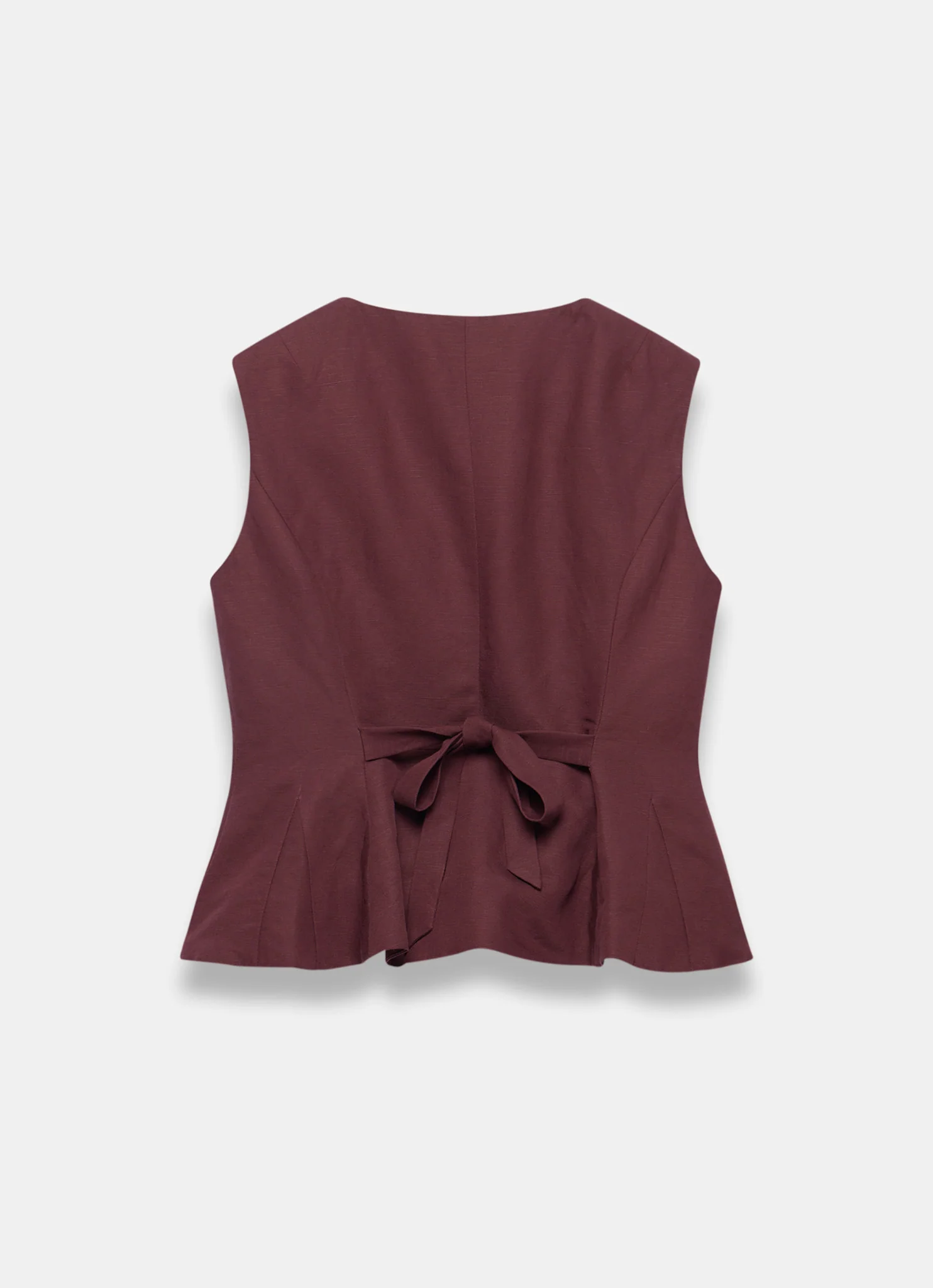 Burgundy Linen Blend Peplum Waistcoat - Image 7