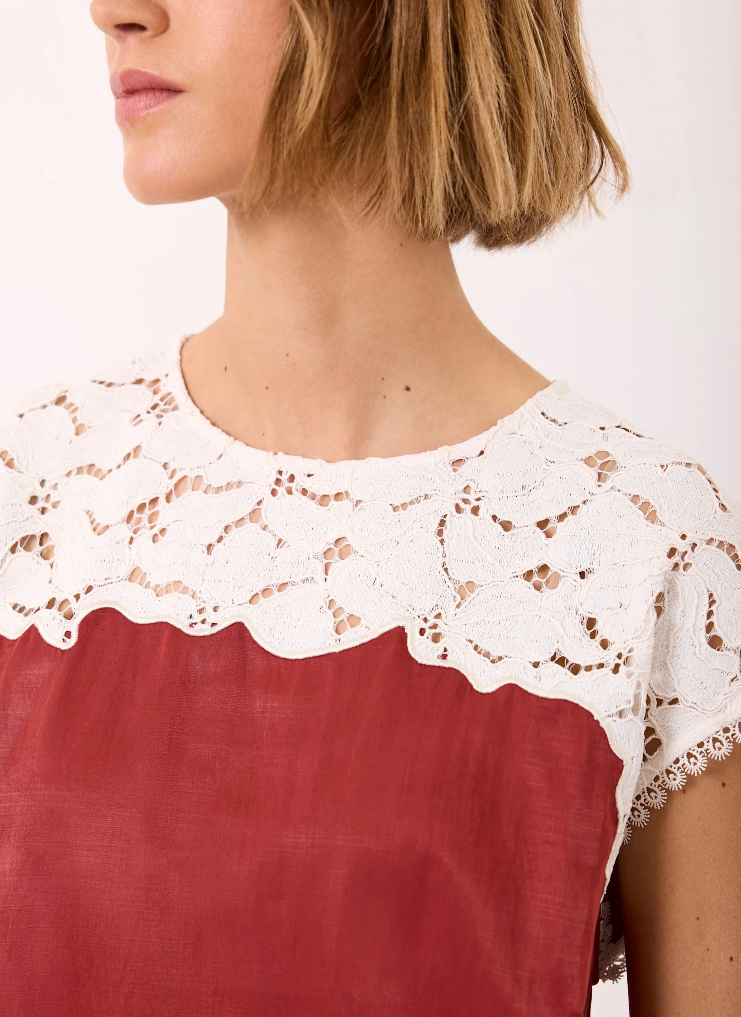 Rust Red Satin Lace Top - Image 4