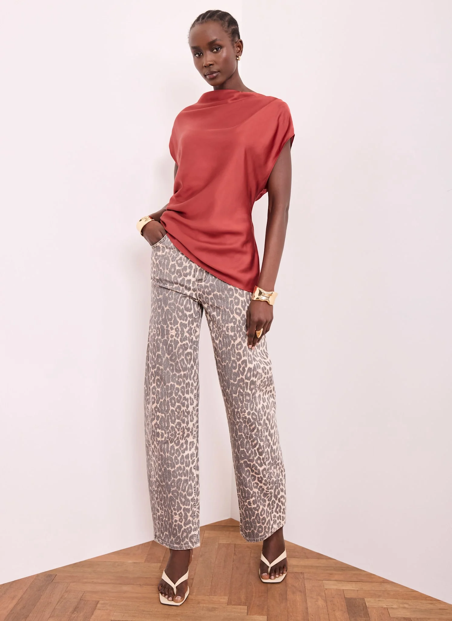 Red Satin Ruched Asymmetric Top - Image 4