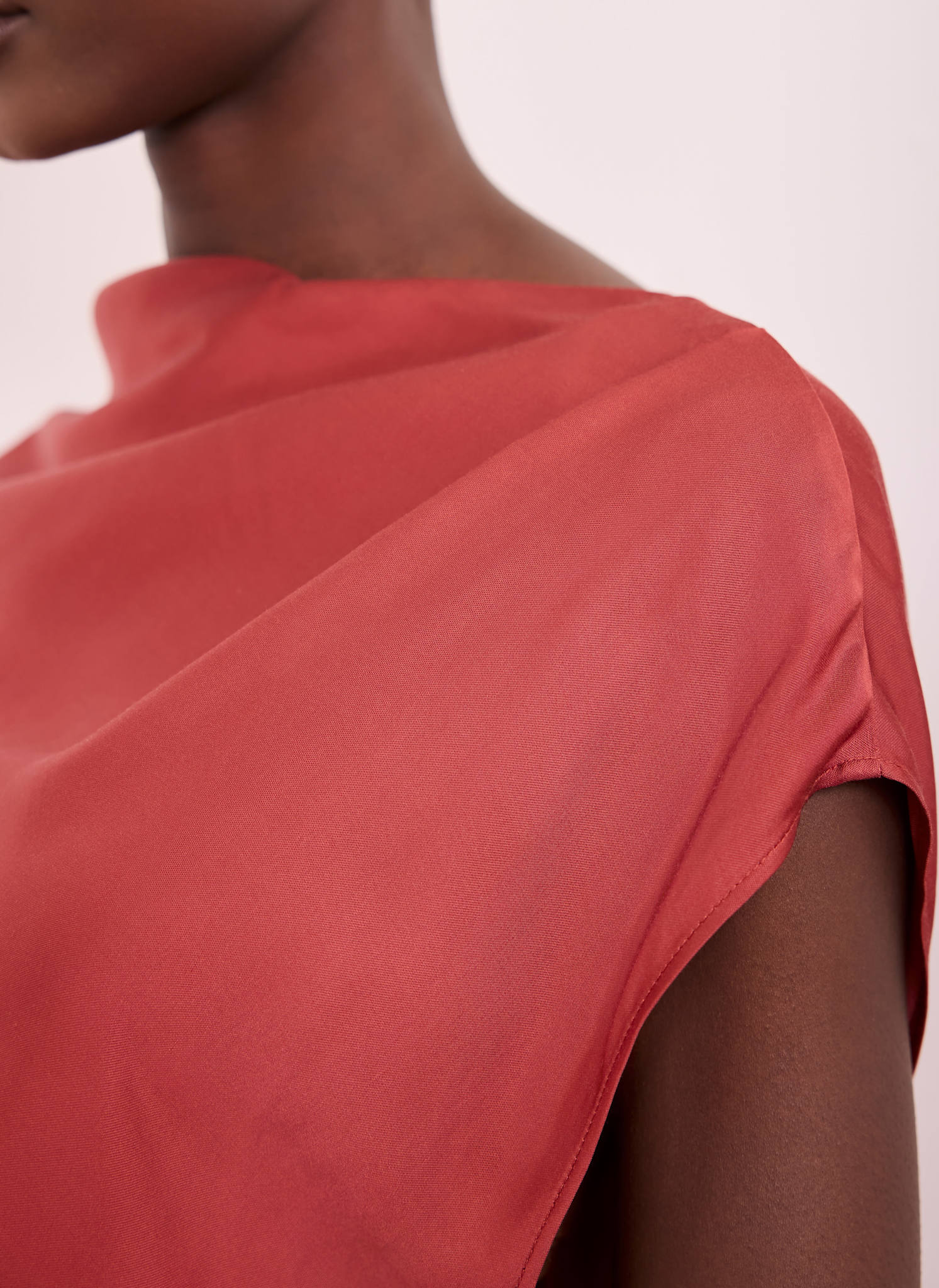 Red Satin Ruched Asymmetric Top - Image 5