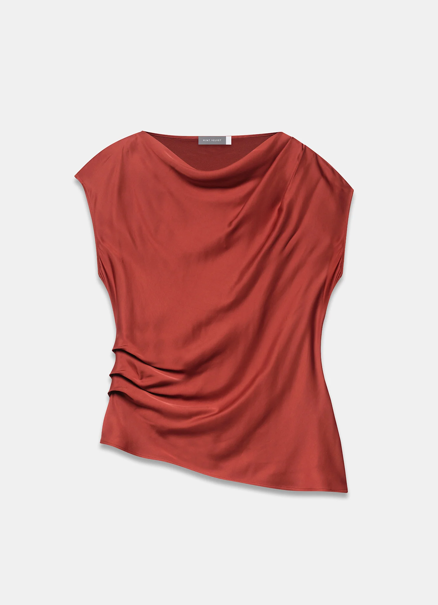 Red Satin Ruched Asymmetric Top - Image 7