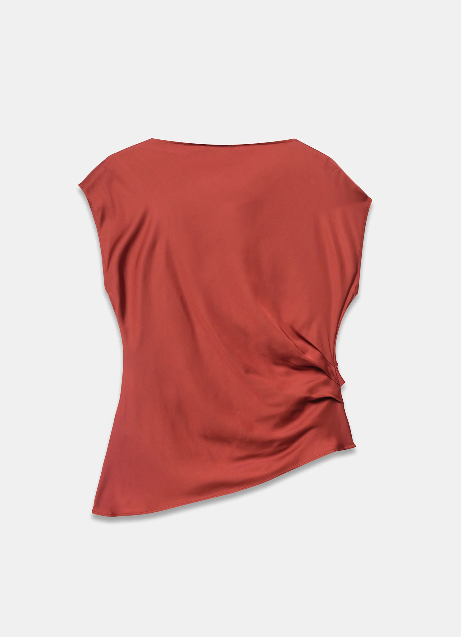 Red Satin Ruched Asymmetric Top - Image 8