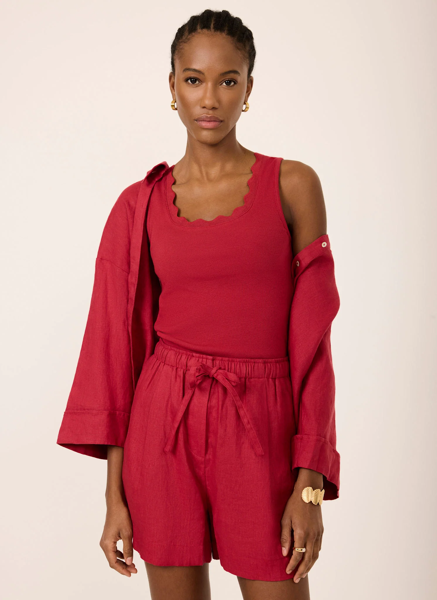 Red Scallop Trim Vest Top - Image 3