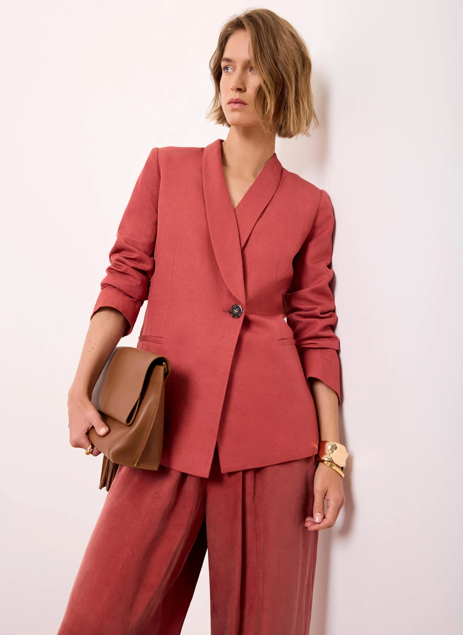Red Linen Tailored Blazer - Image 4