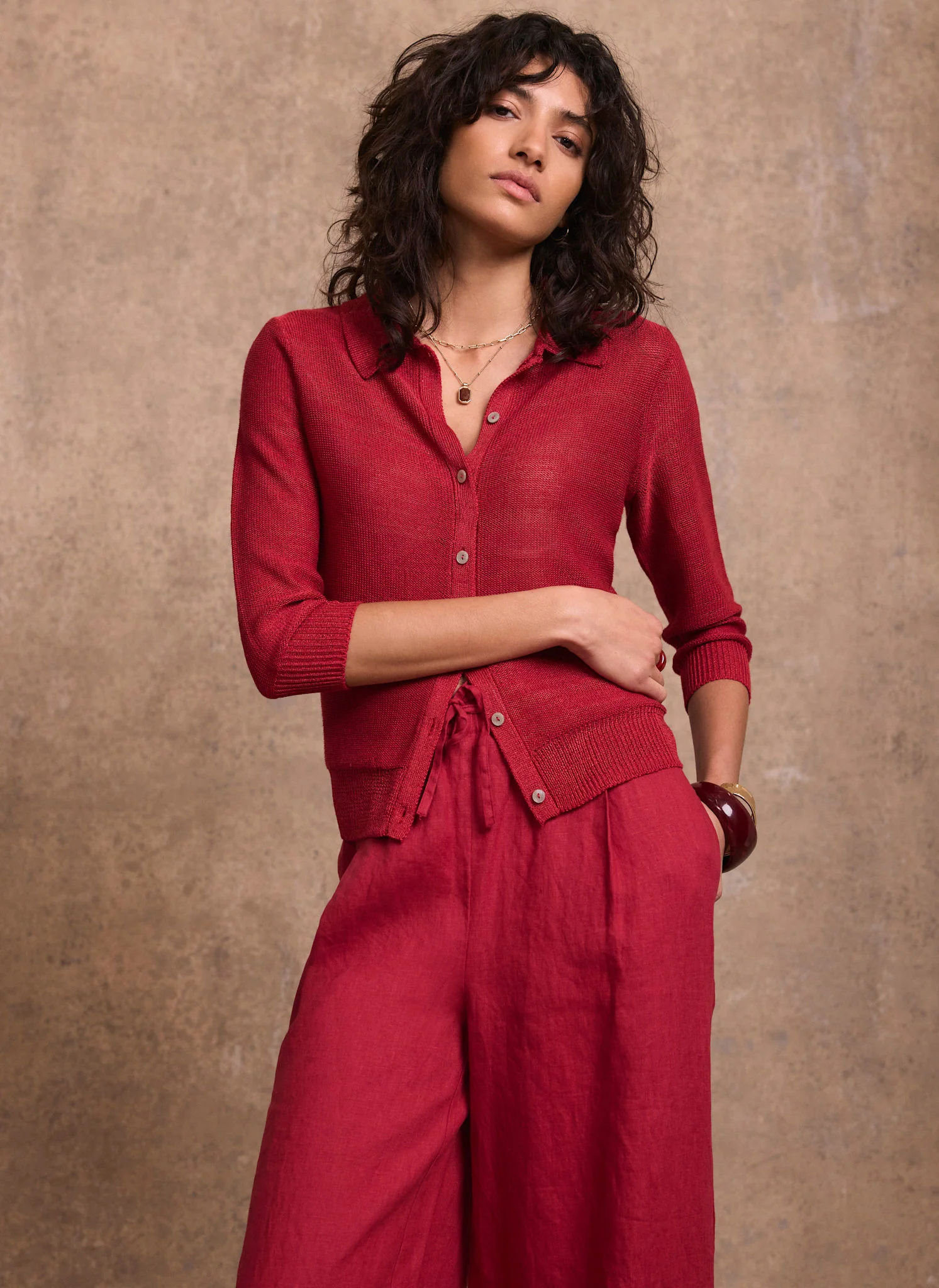 Red Metallic Knit Top - Image 2