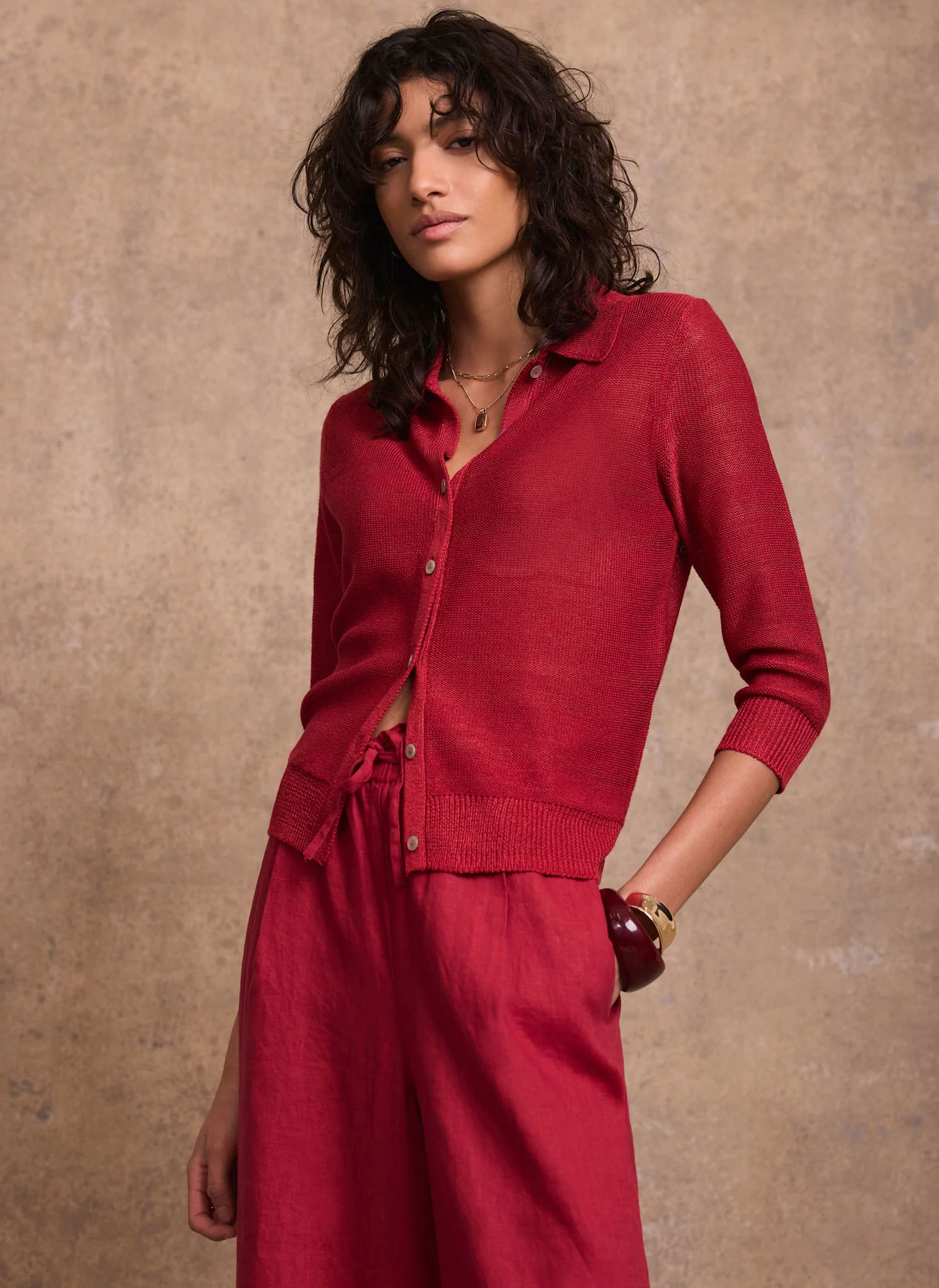 Red Metallic Knit Top - Image 3
