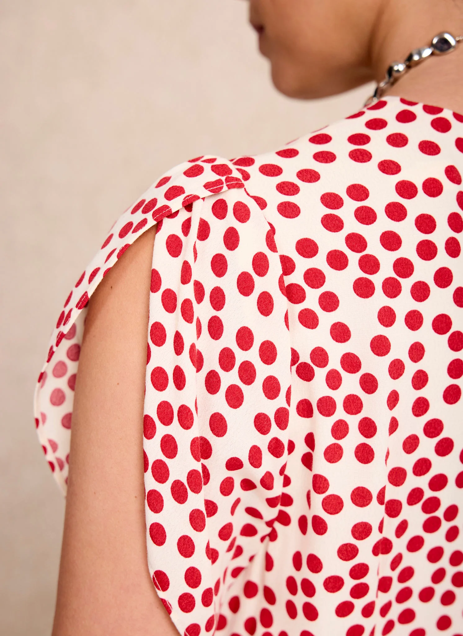 Red Polka Dot Ruffle Midi Dress - Image 4