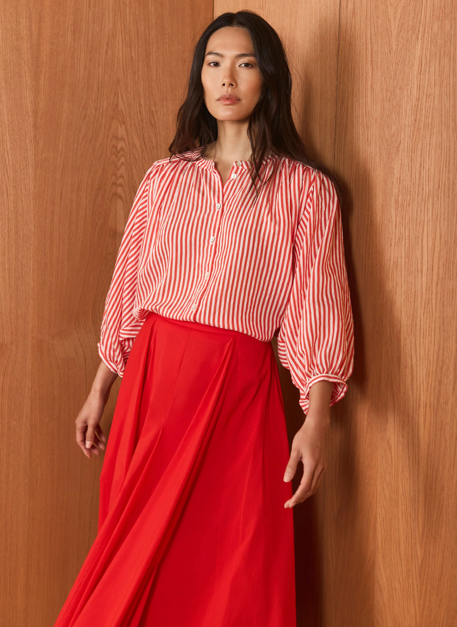 Red Striped Batwing Blouse