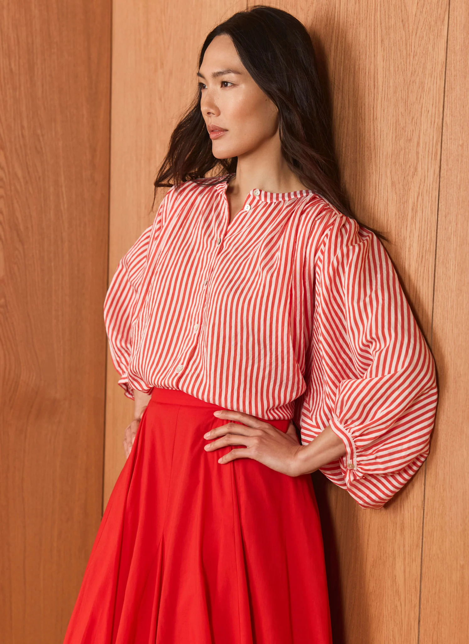 Red Striped Batwing Blouse - Image 3