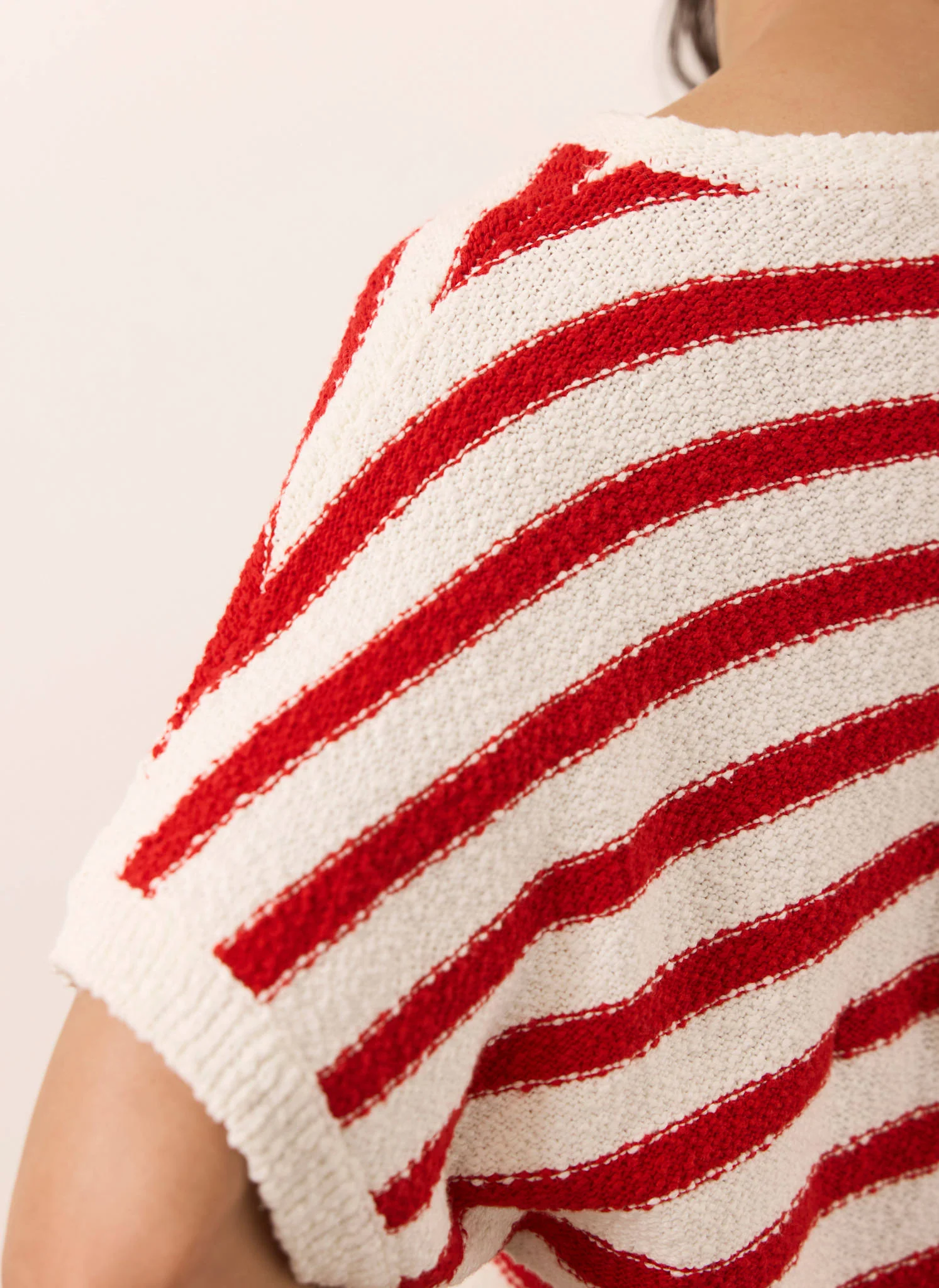 Red Striped Textured Knit Top - Image 3