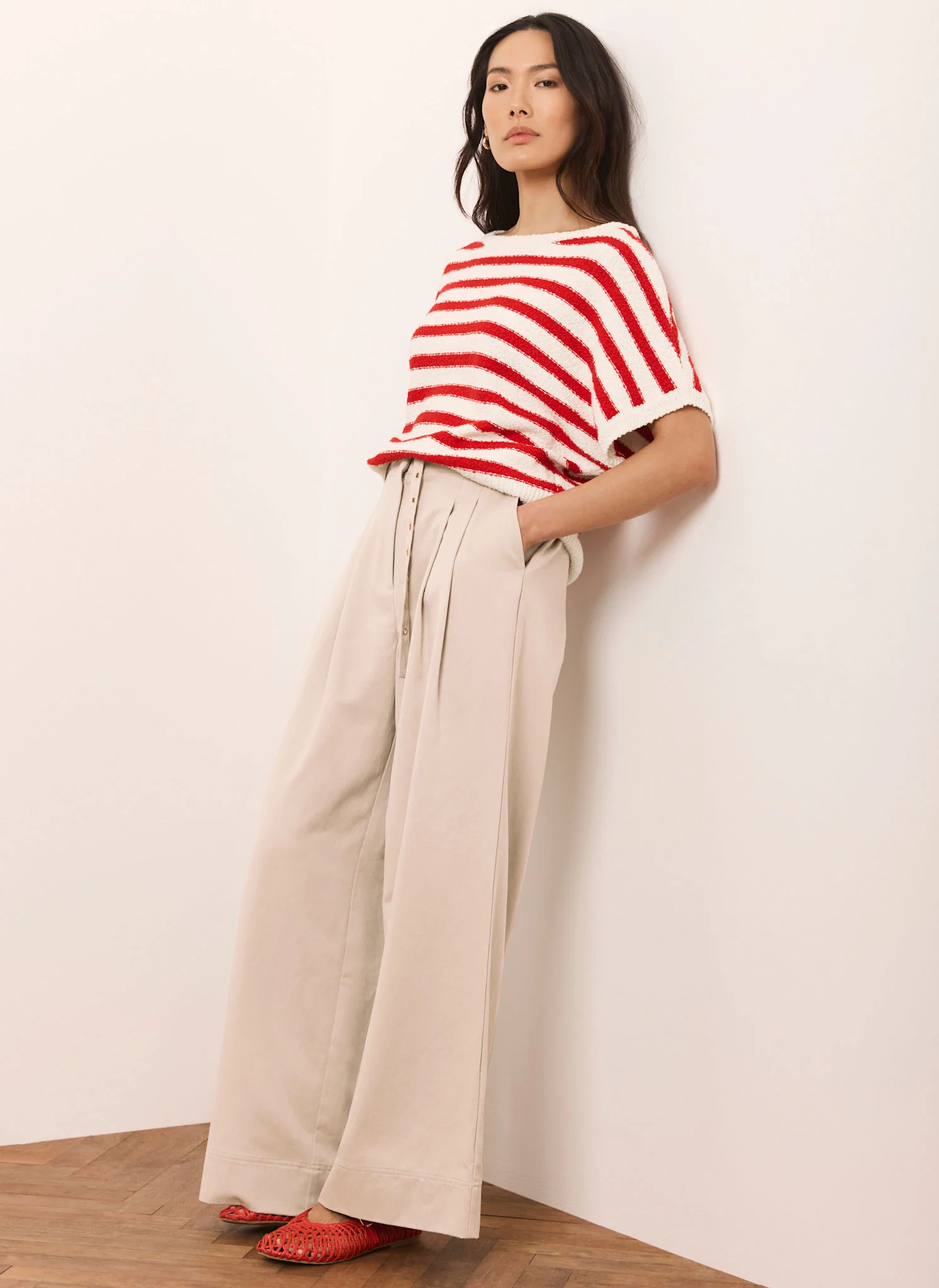 Red Striped Textured Knit Top - Image 4