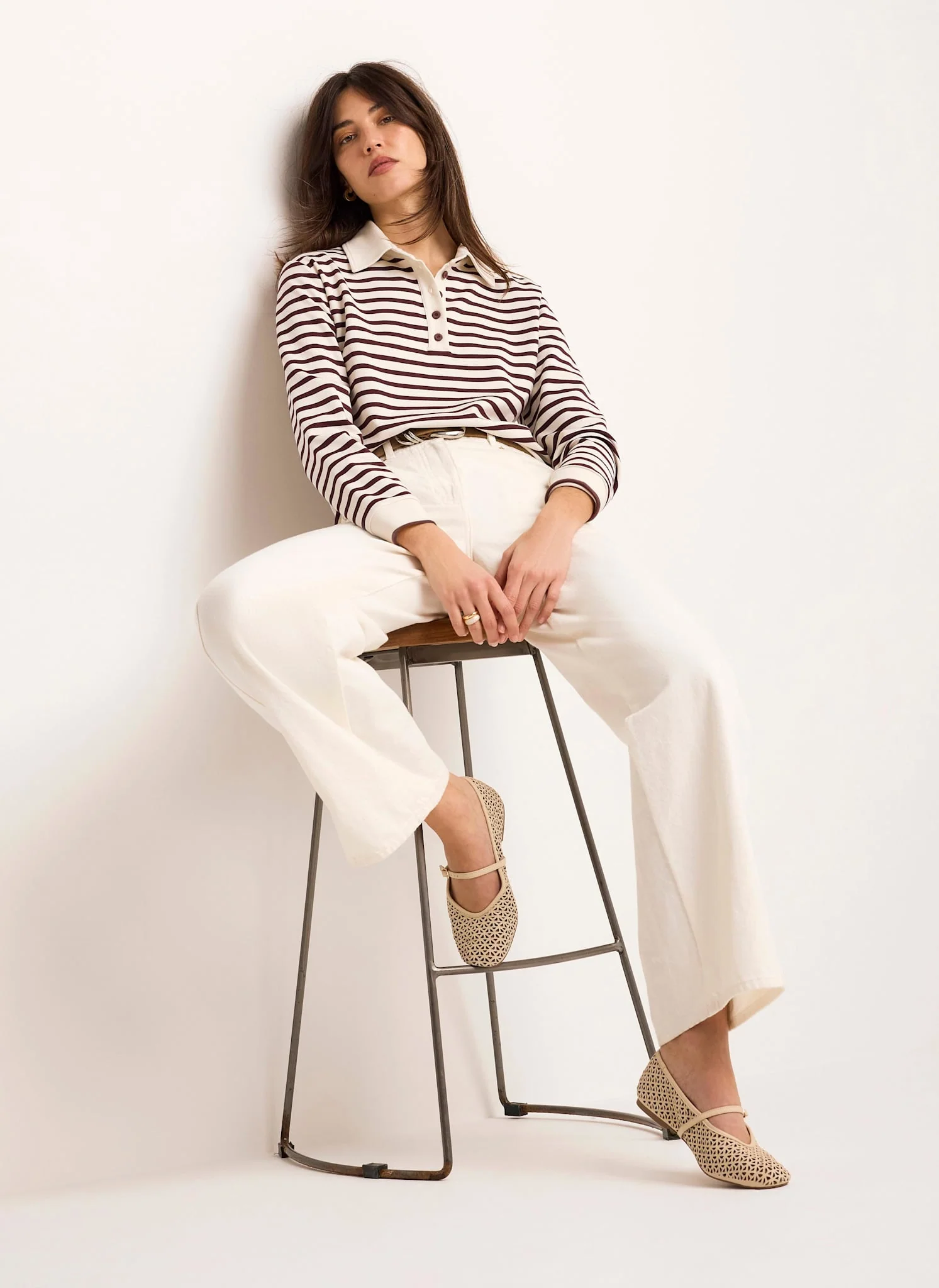 Burgundy Stripe Polo Shirt Top - Image 4