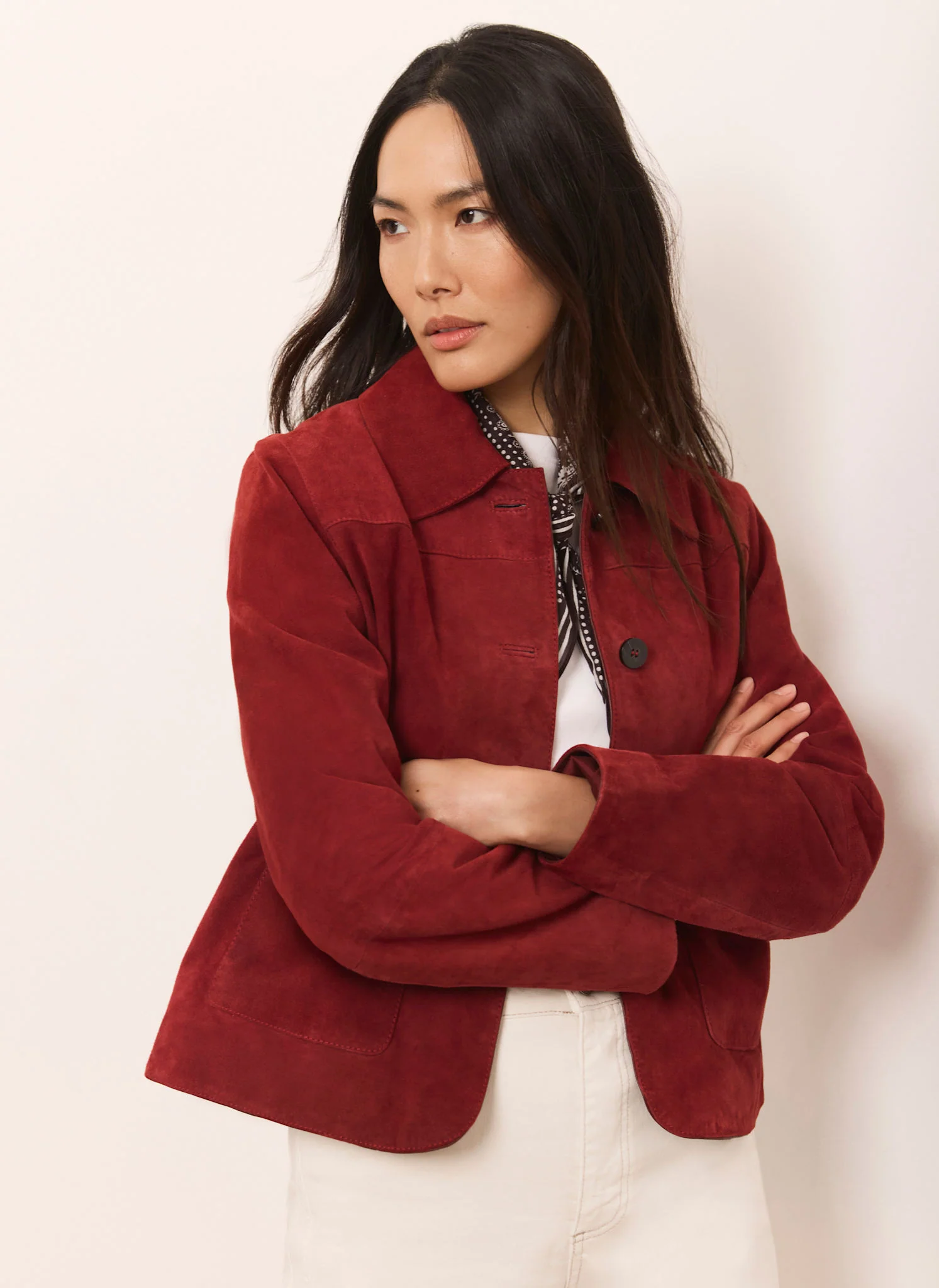 Red Suede Pocket Detail Jacket - Image 6