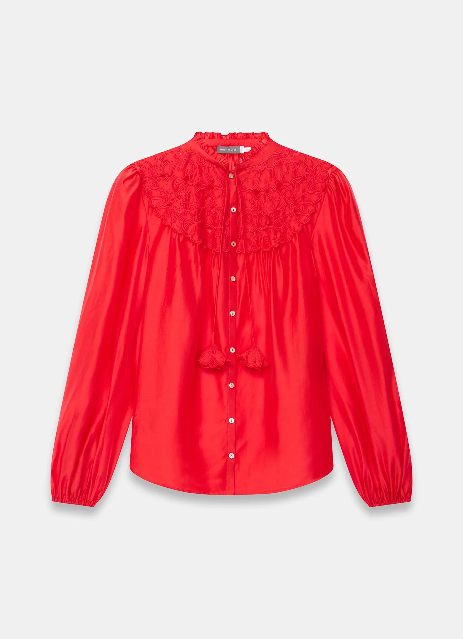 Red Floral Detail Cutwork Blouse - Image 6