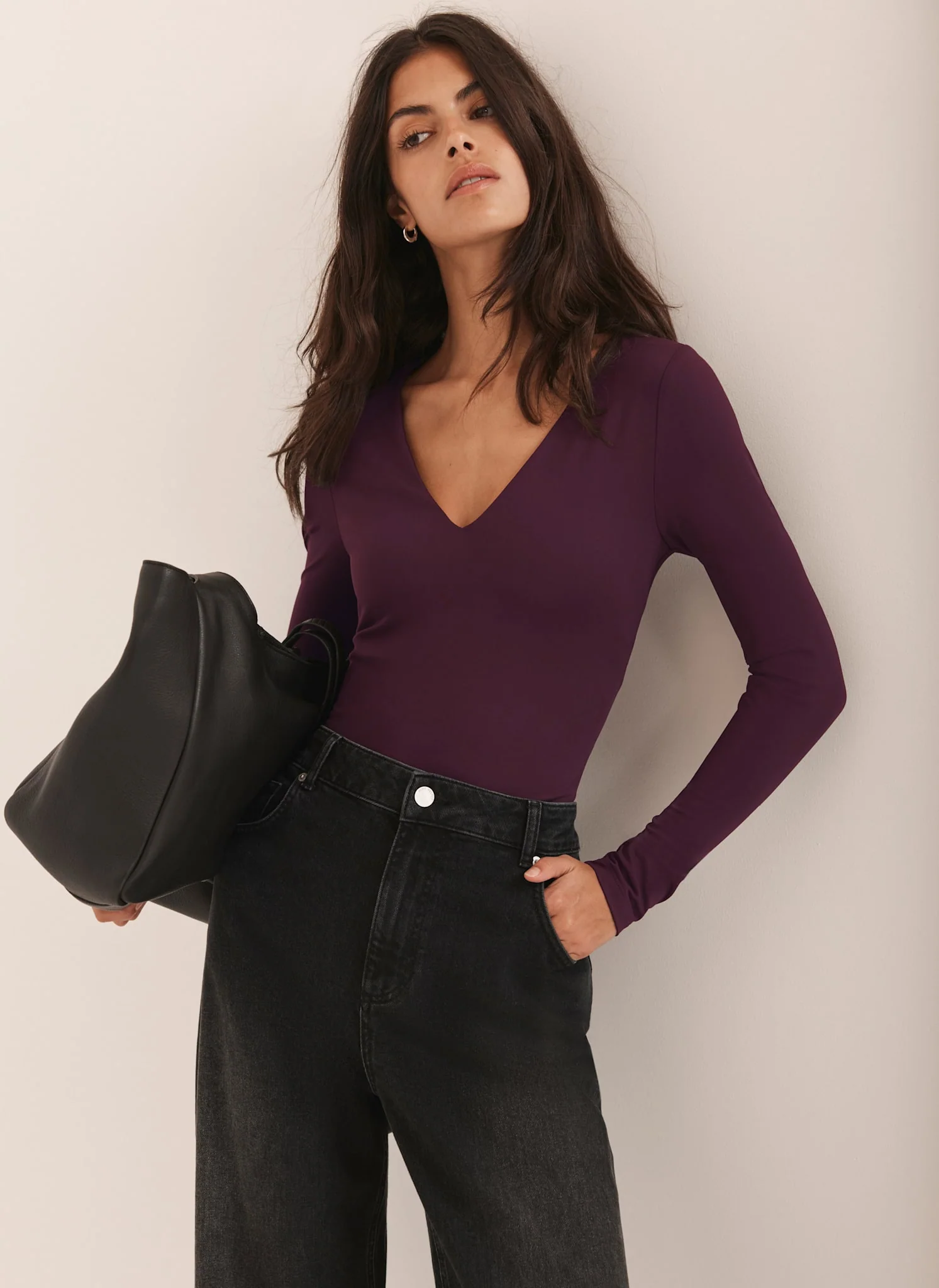 Burgundy V Neck Layering Top - Image 2