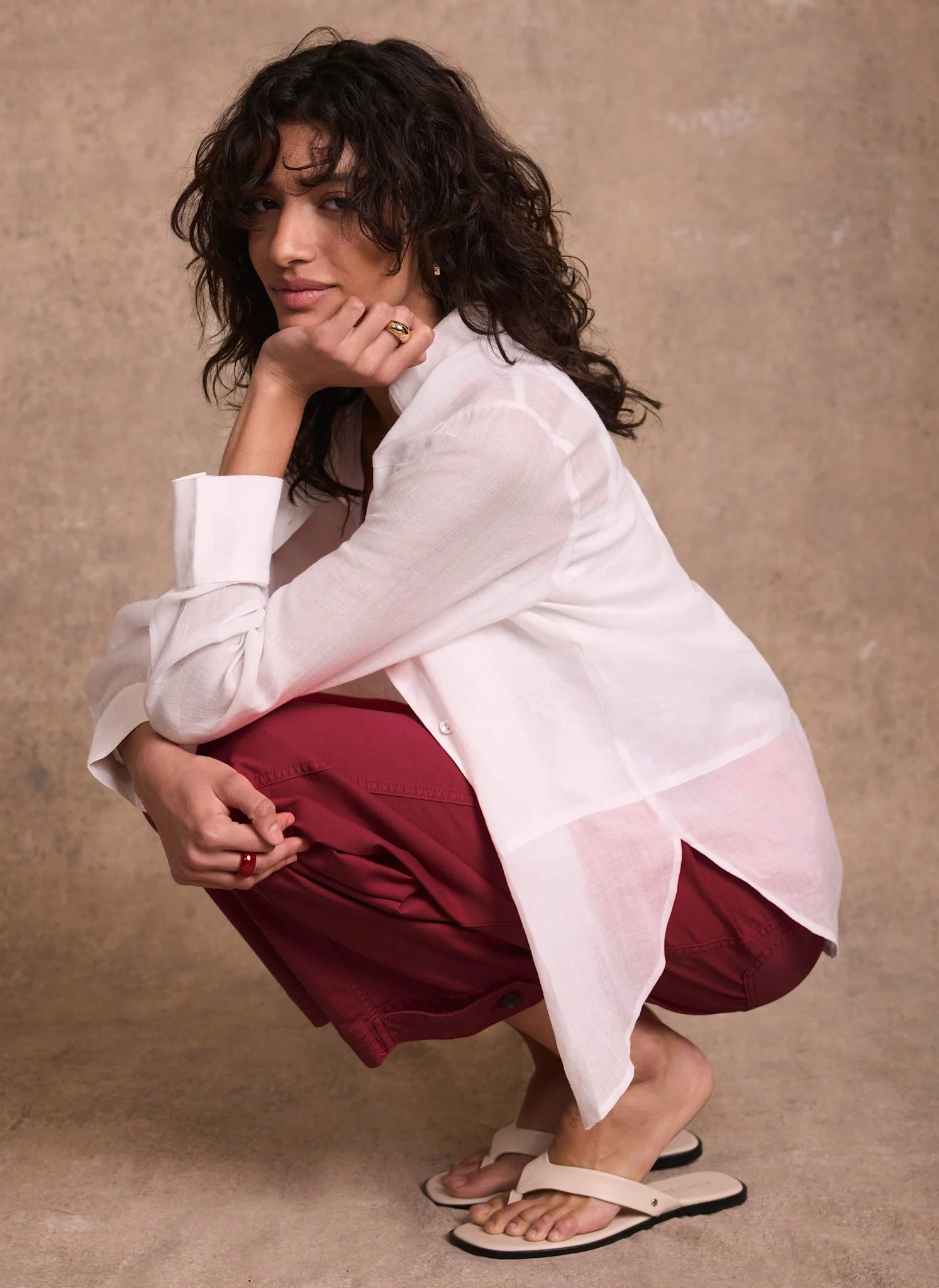 Red Washed Barrel Leg Chino Trousers - Image 5