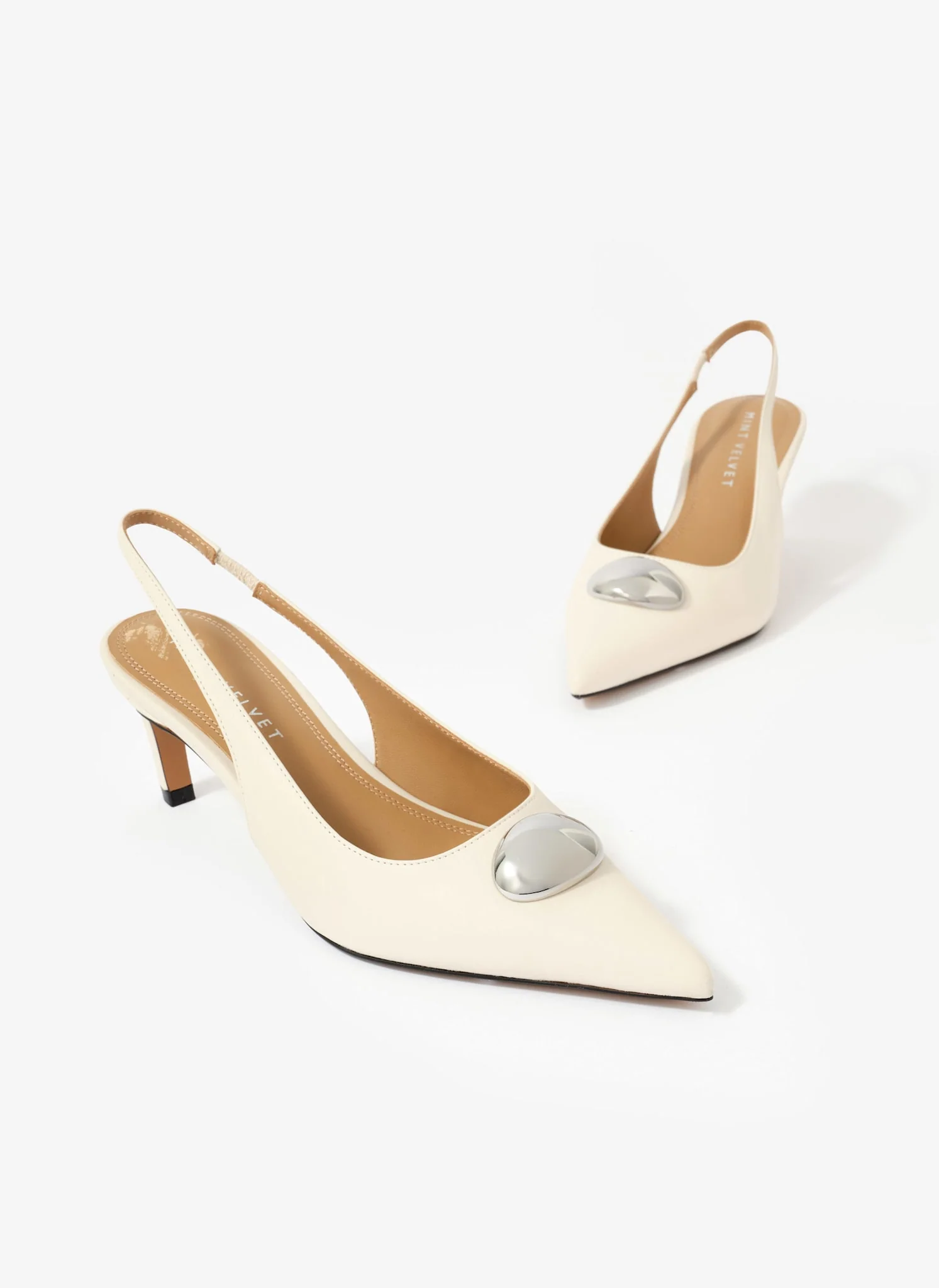 Ren White Leather Sling Back Heels - Image 2