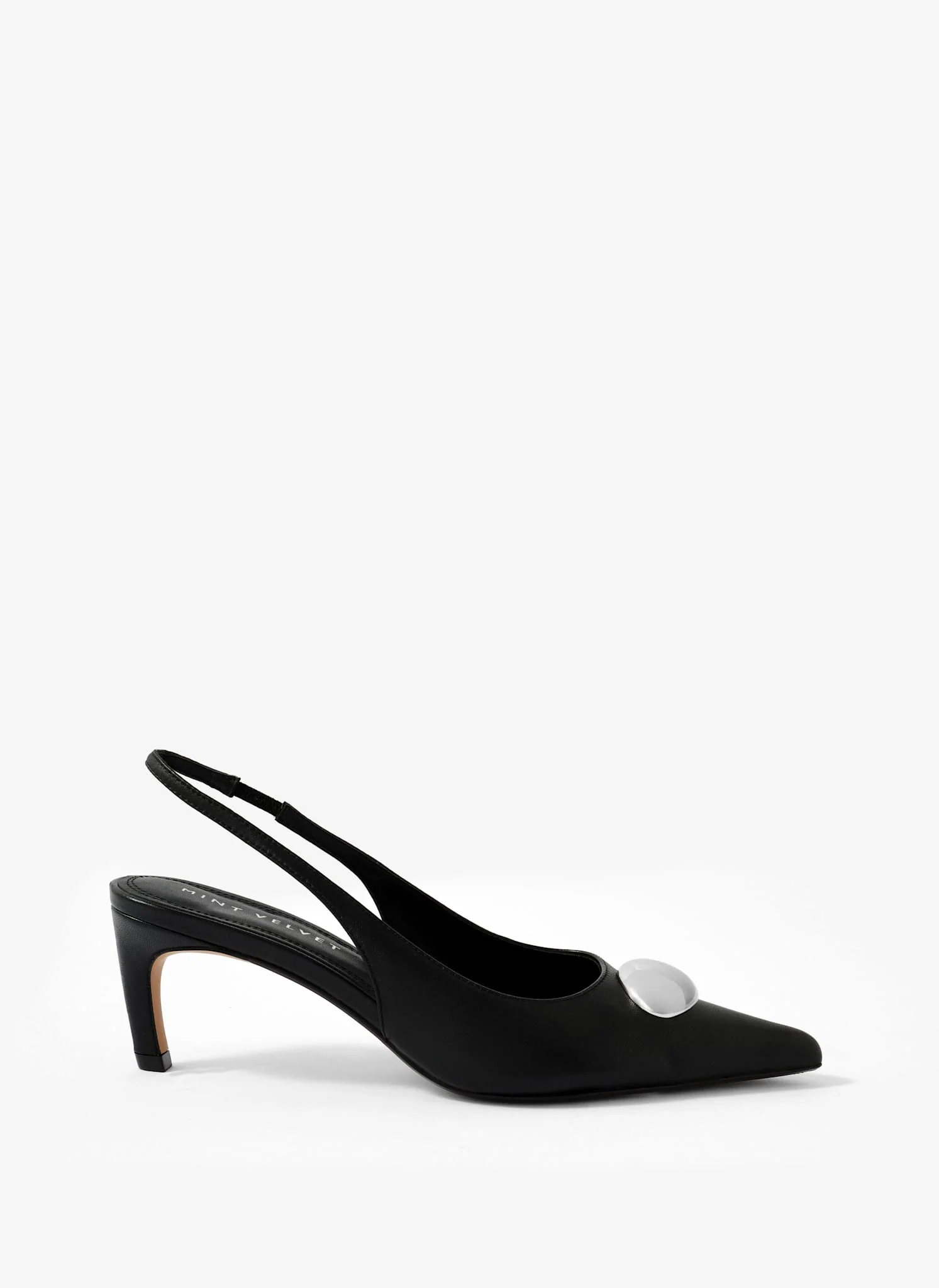 Ren Black Leather Sling Back Heels - Image 3