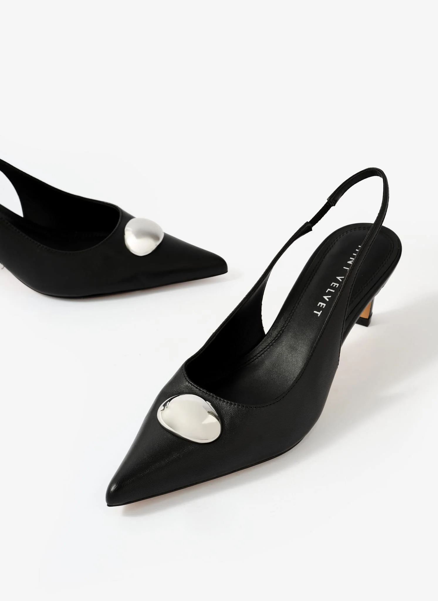 Ren Black Leather Sling Back Heels - Image 4