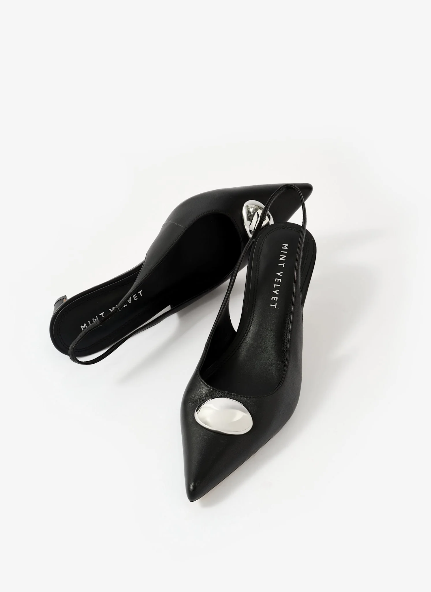 Ren Black Leather Sling Back Heels - Image 5