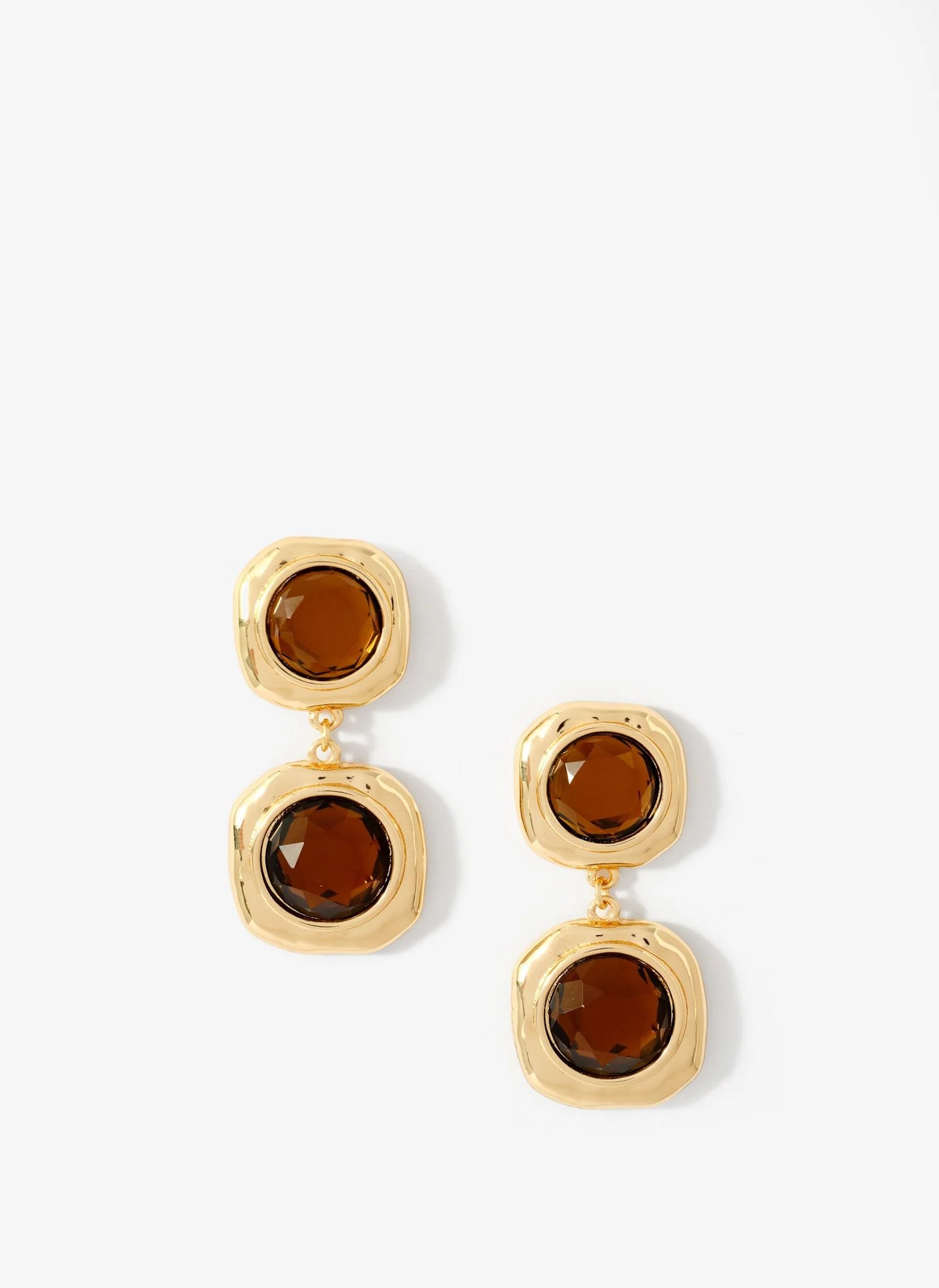Gold Tone Brown Resin Drop Earrings - Image 2