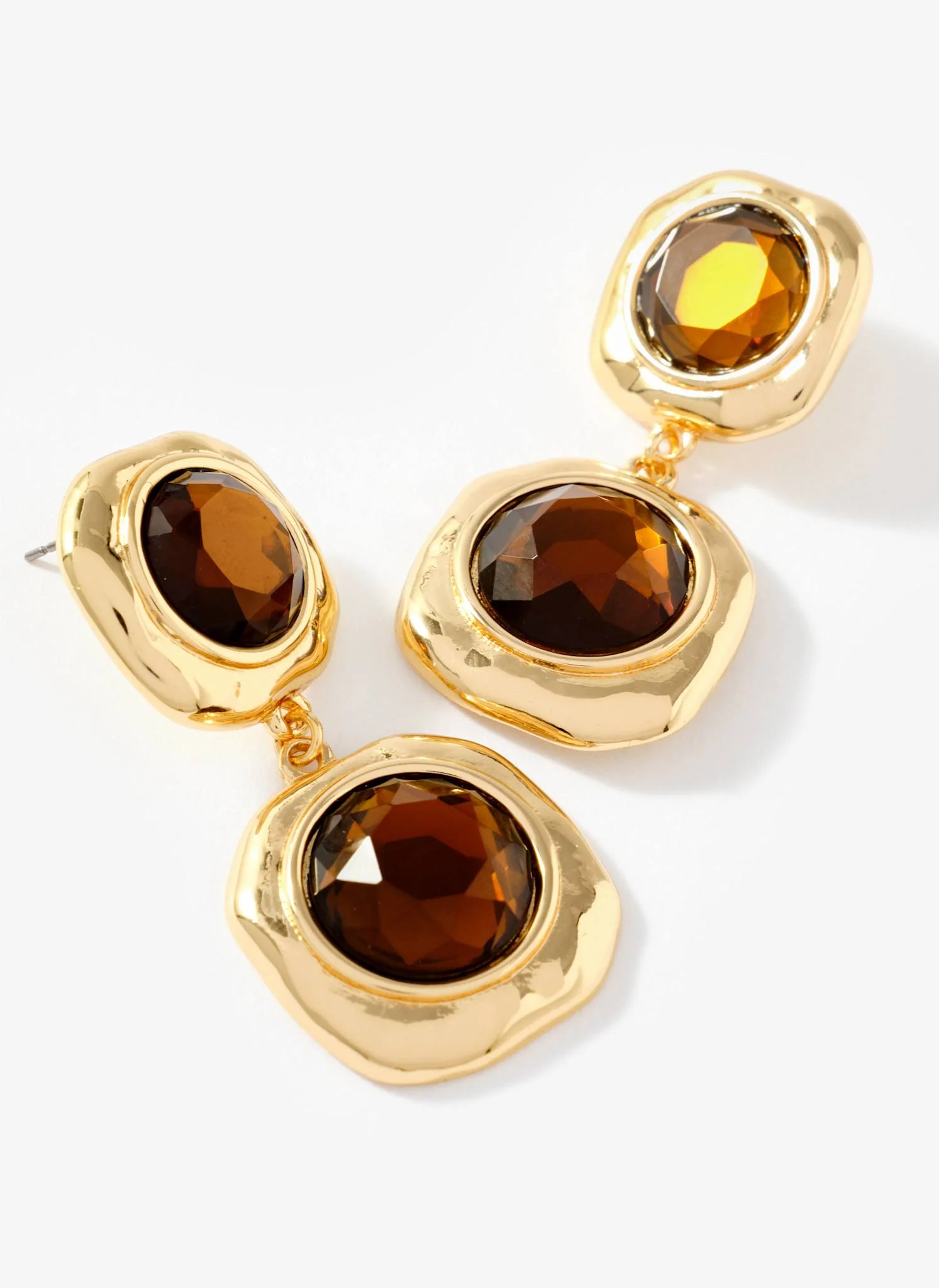 Gold Tone Brown Resin Drop Earrings - Image 3