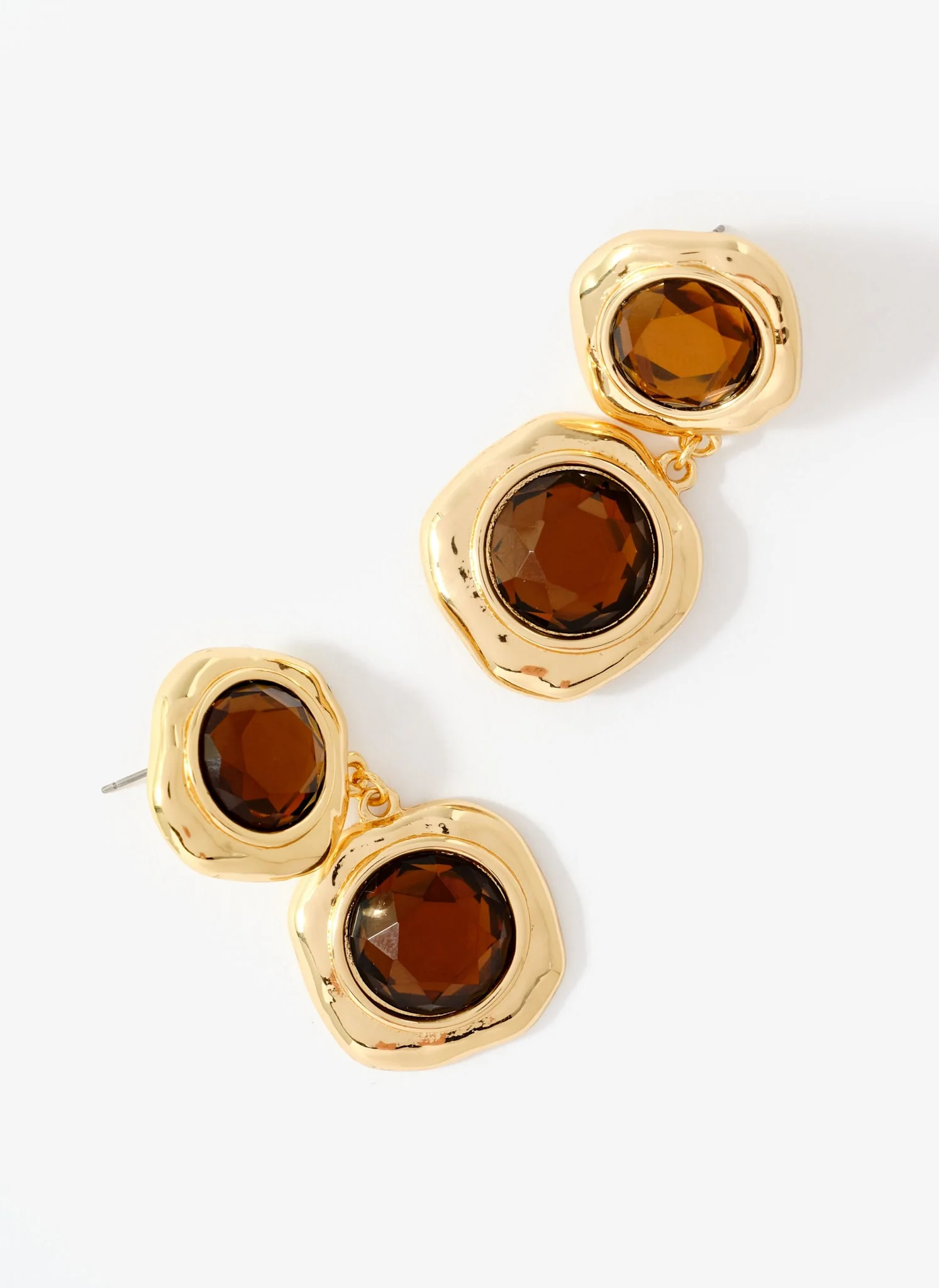Gold Tone Brown Resin Drop Earrings - Image 4