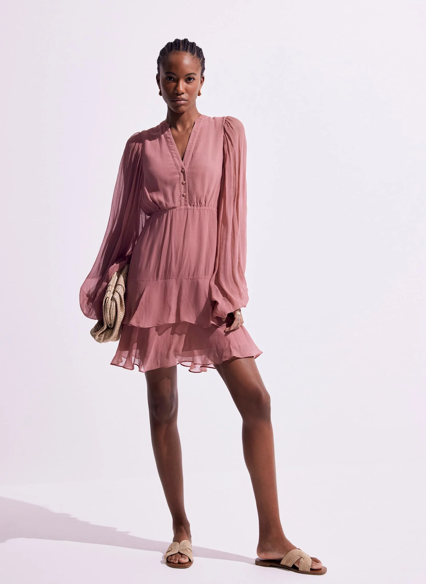 Pink Ruffle Boho Mini Dress - Image 5