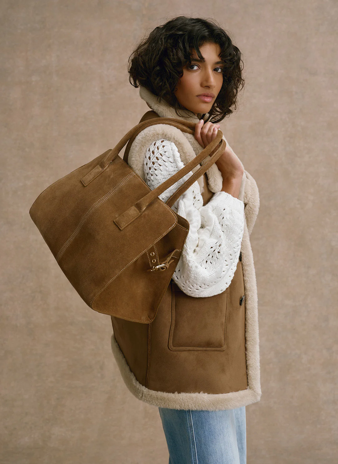 Rue Tan Suede Tote Bag - Image 7