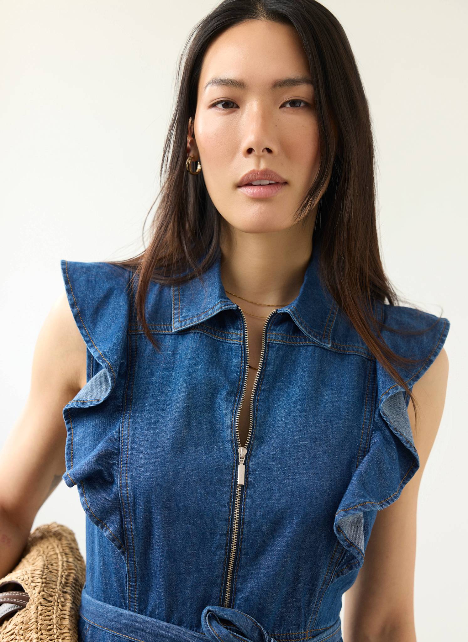 Indigo Denim Ruffle Maxi Shirt Dress - Image 5