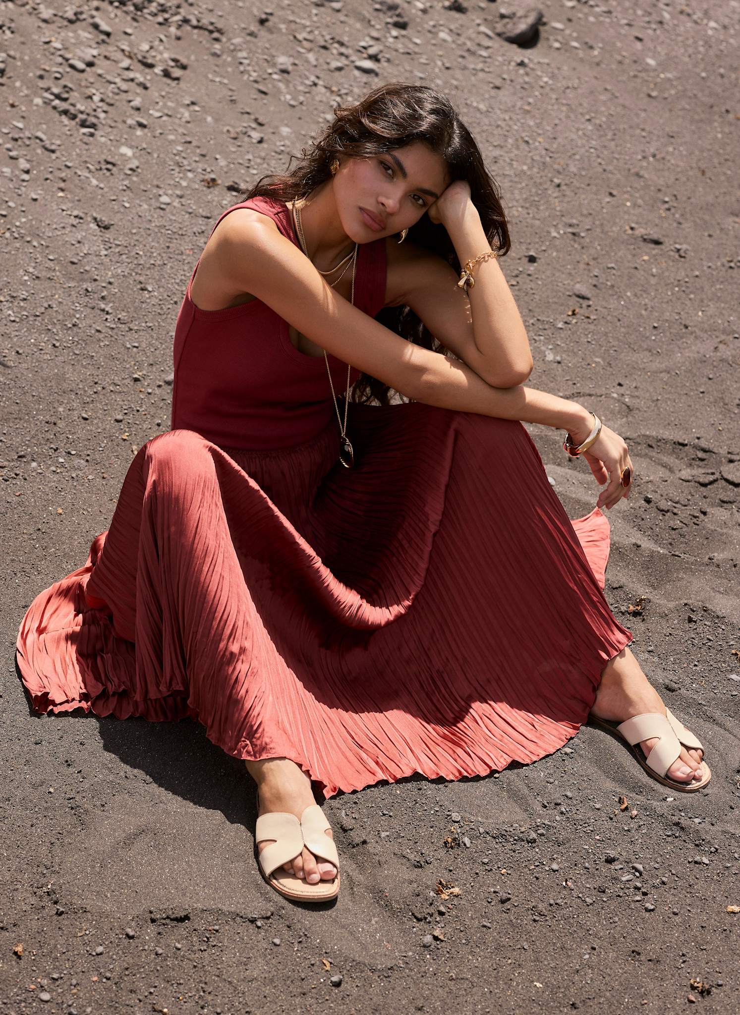 Rust Red Crinkle Maxi Skirt - Image 2