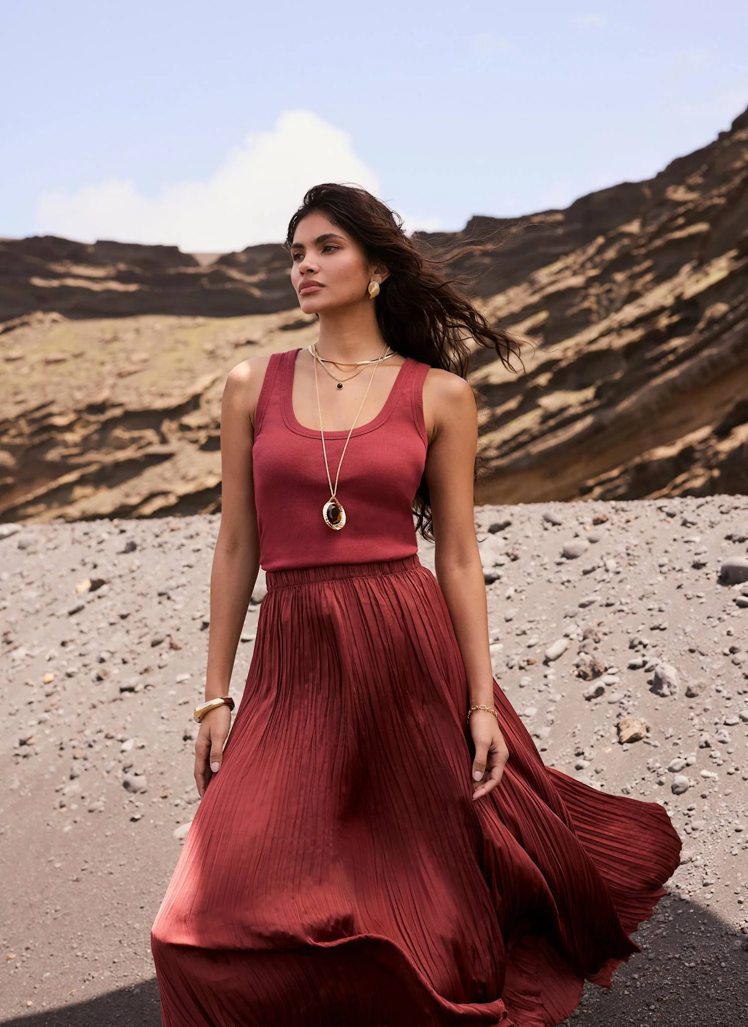 Rust Red Crinkle Maxi Skirt - Image 4
