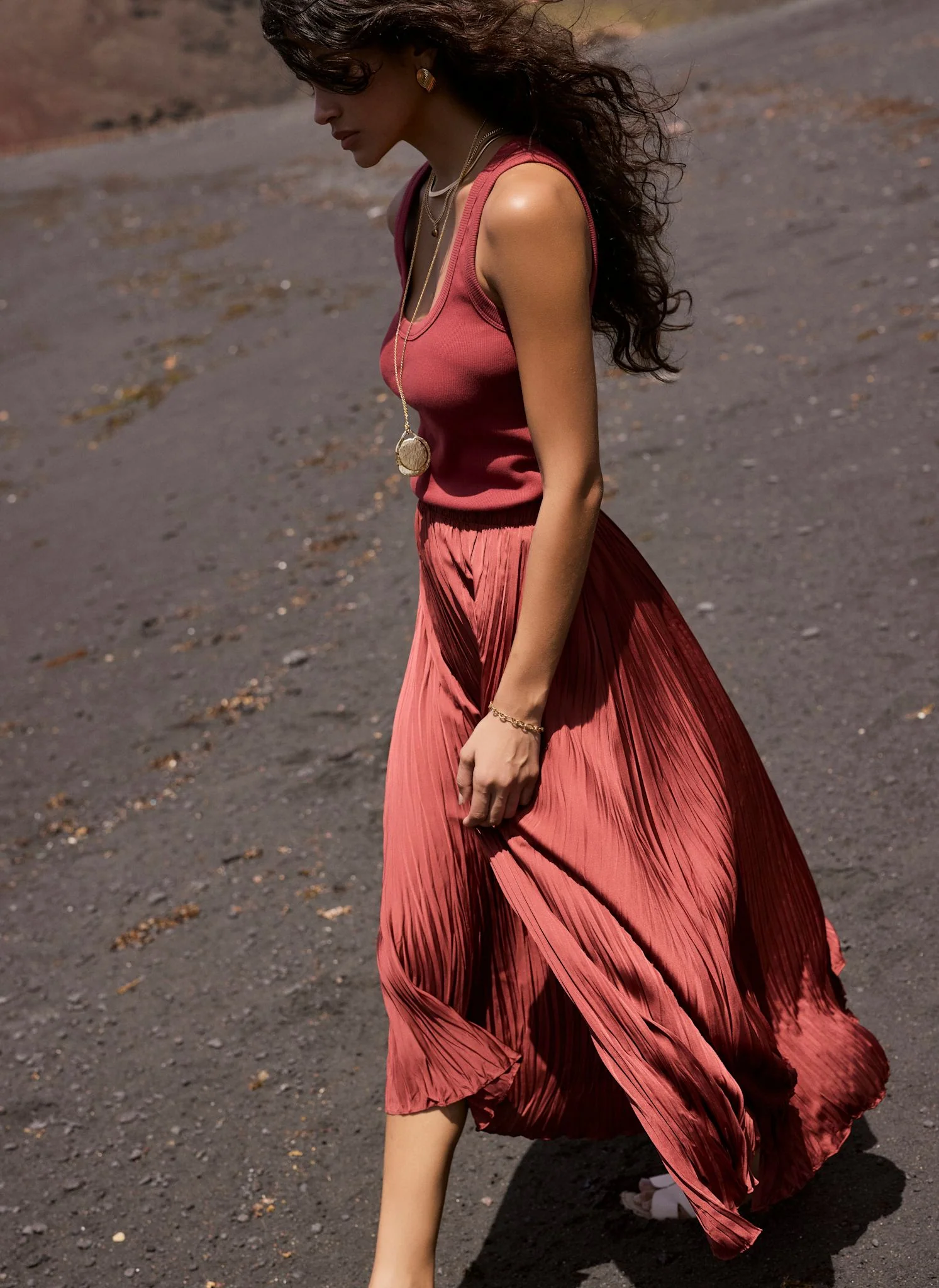 Rust Red Crinkle Maxi Skirt - Image 5