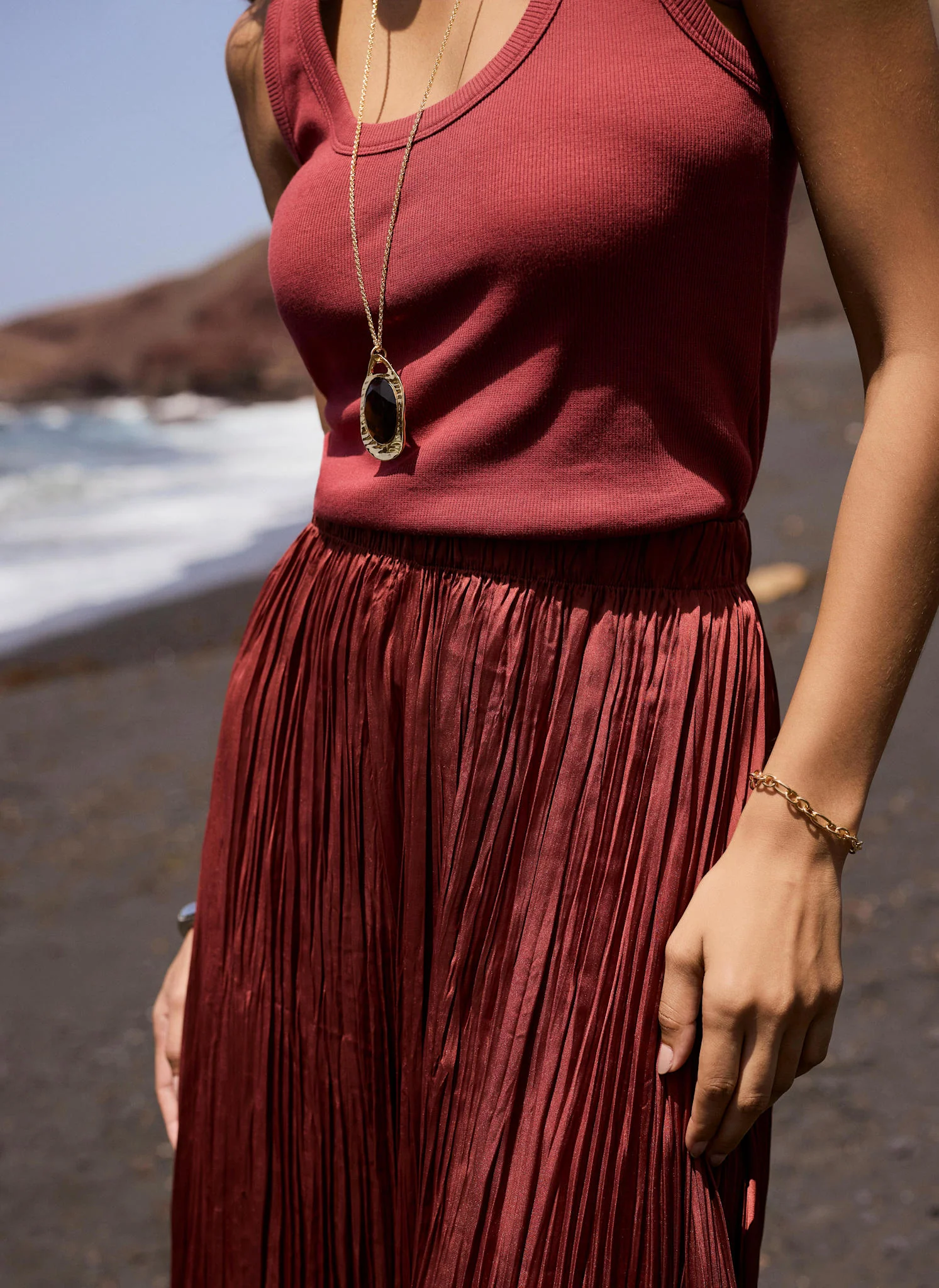 Rust Red Crinkle Maxi Skirt - Image 6