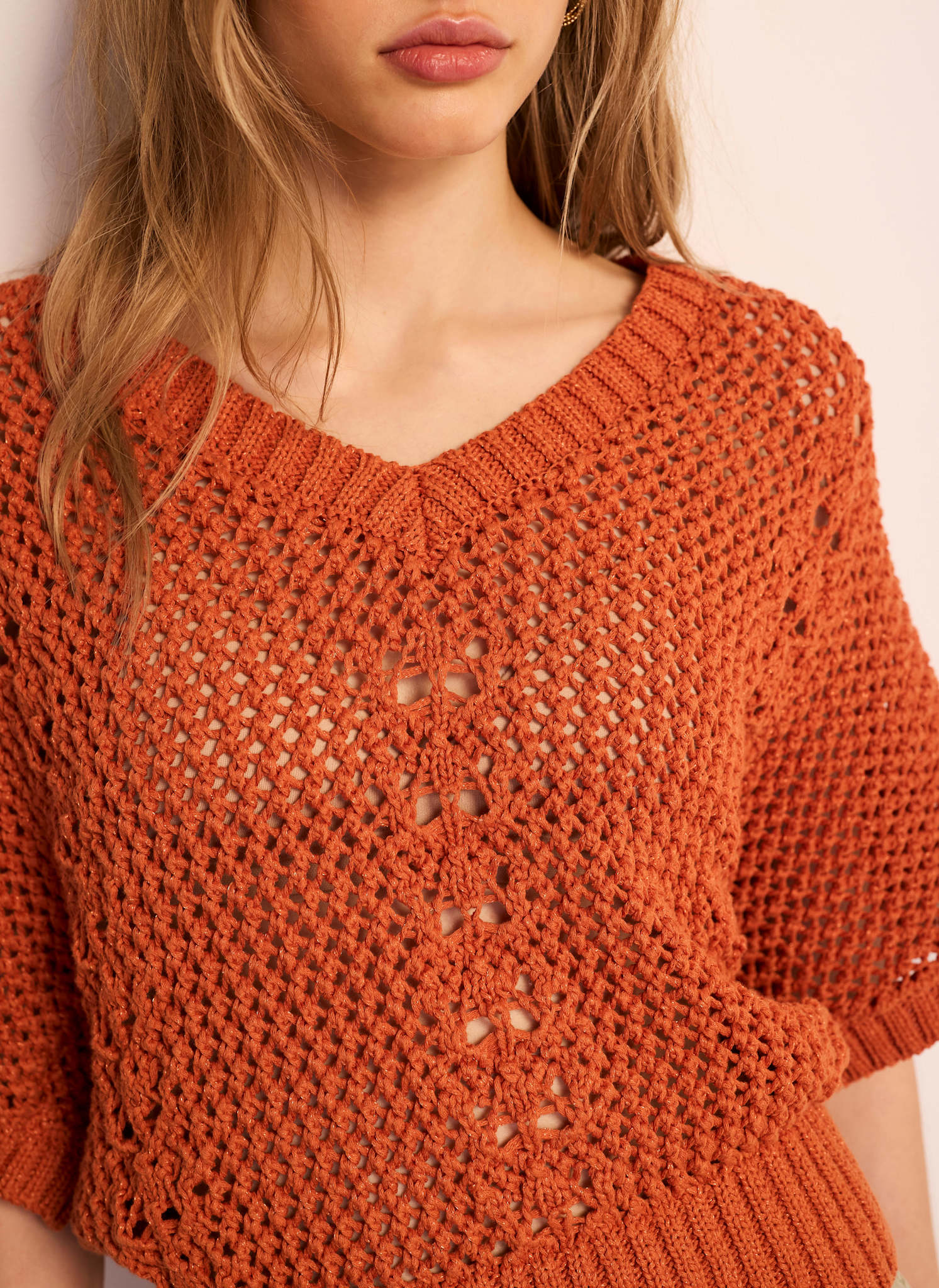 Orange Cotton Blend Knit Top - Image 4