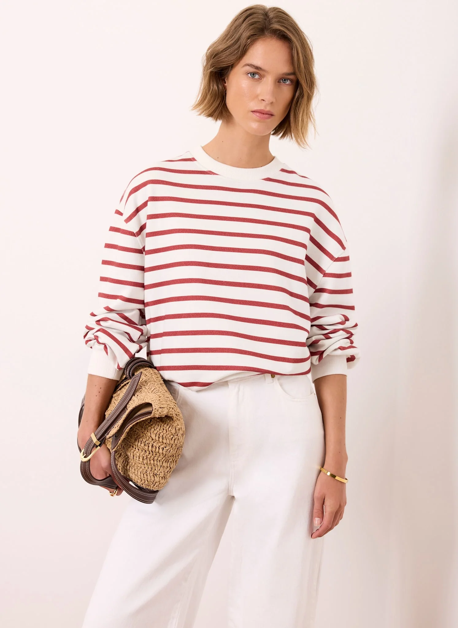 Cream Stripe Blouson Sweatshirt