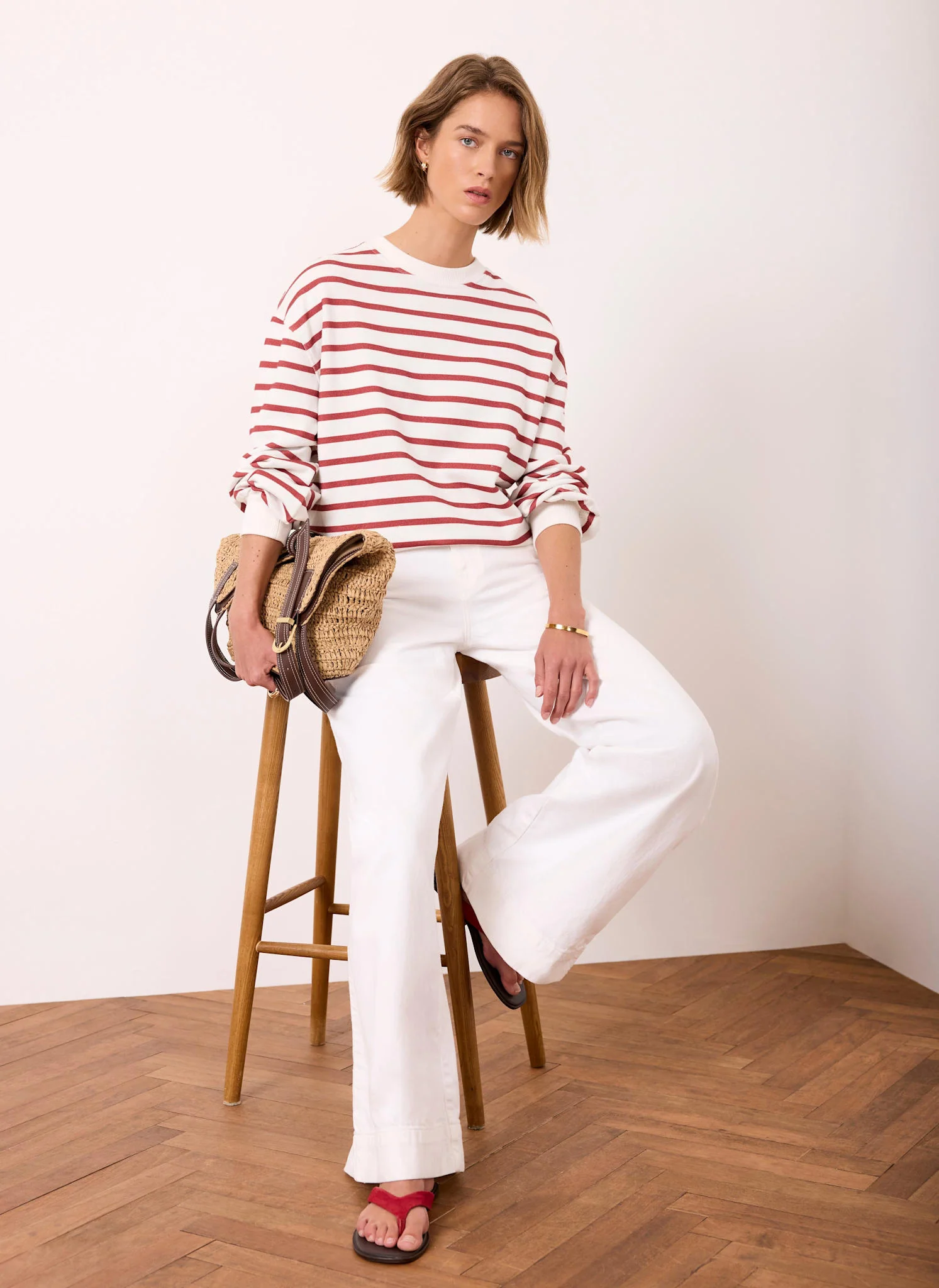Cream Stripe Blouson Sweatshirt - Image 2