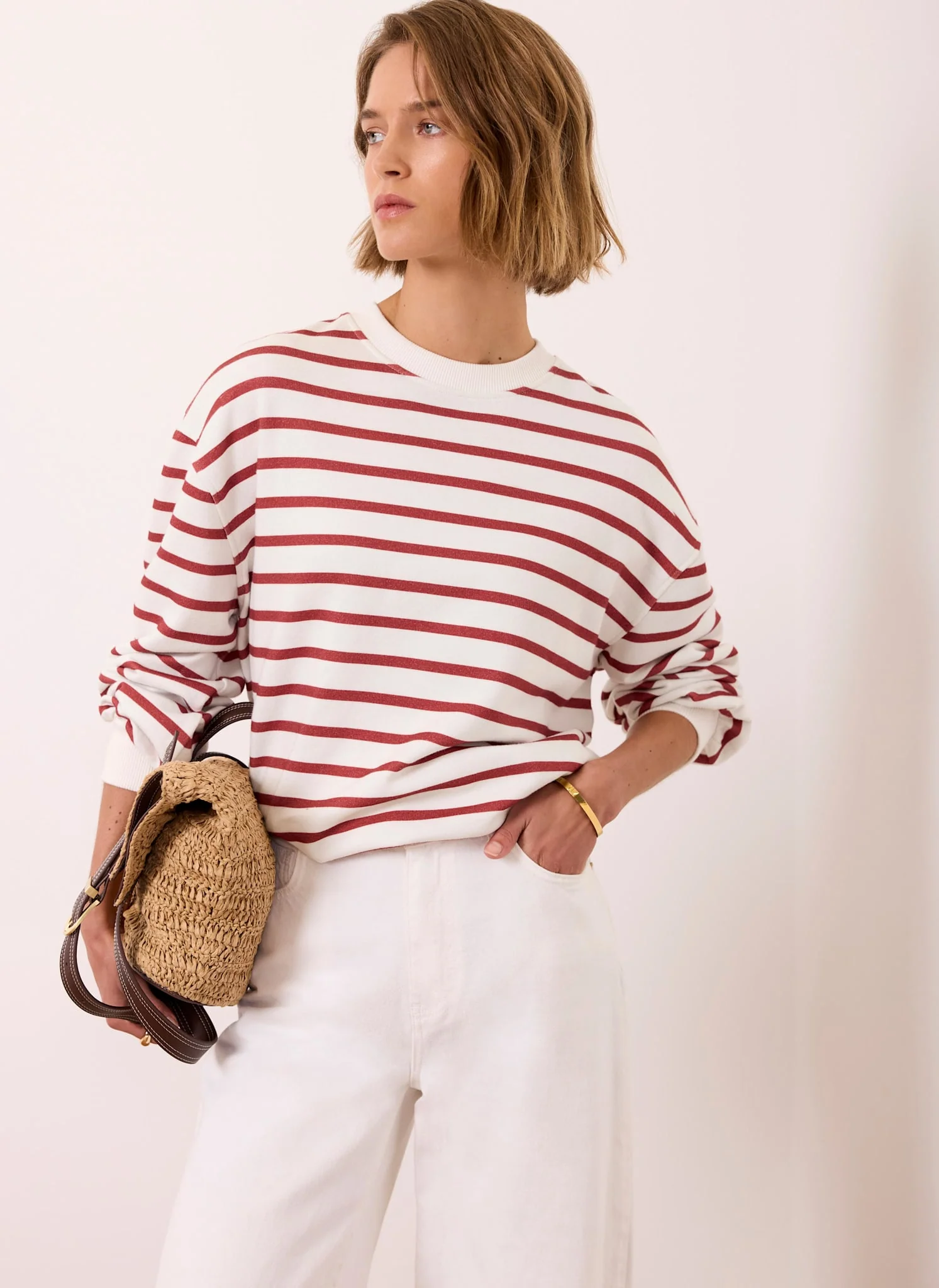 Cream Stripe Blouson Sweatshirt - Image 3