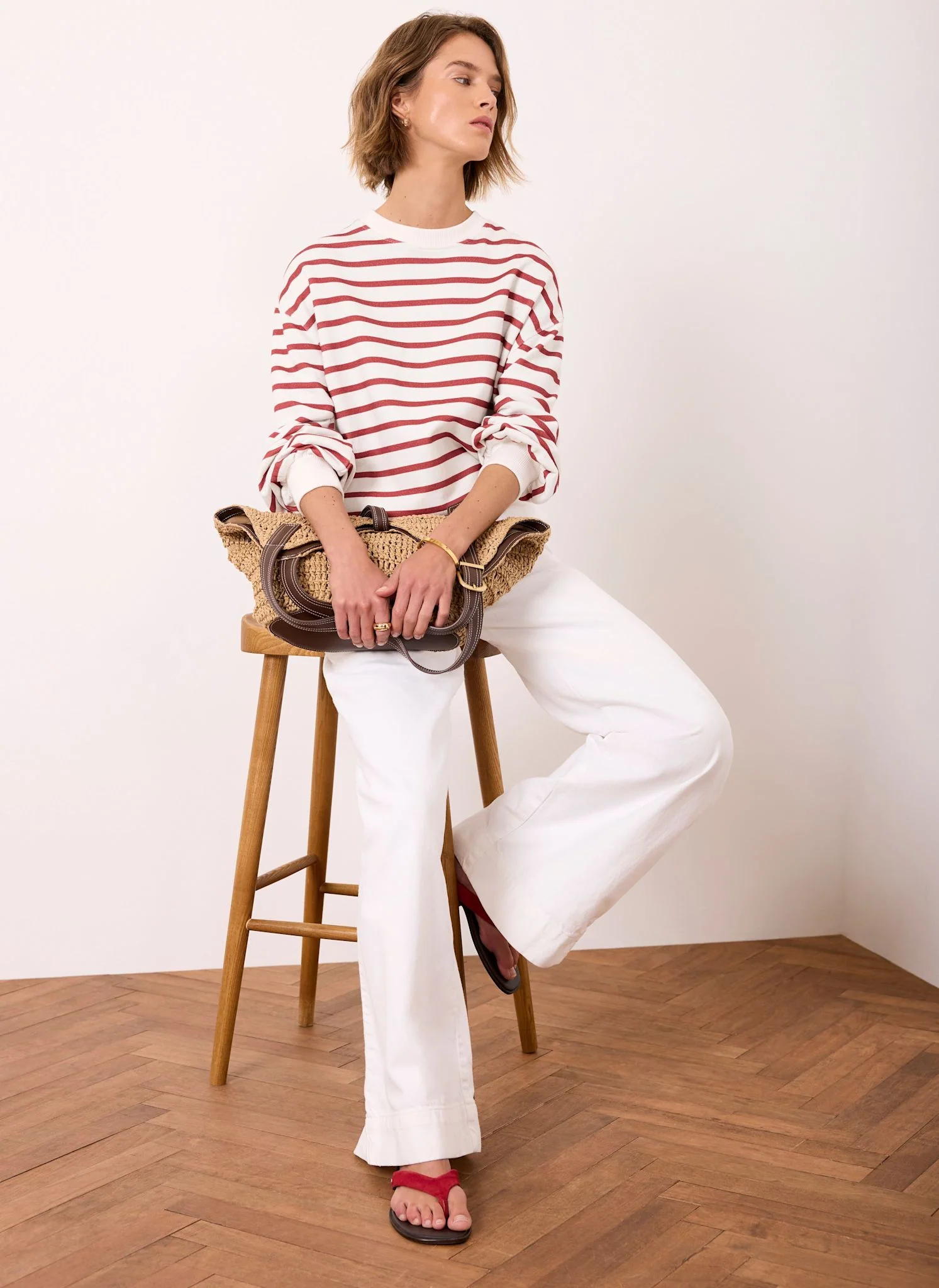 Cream Stripe Blouson Sweatshirt - Image 4