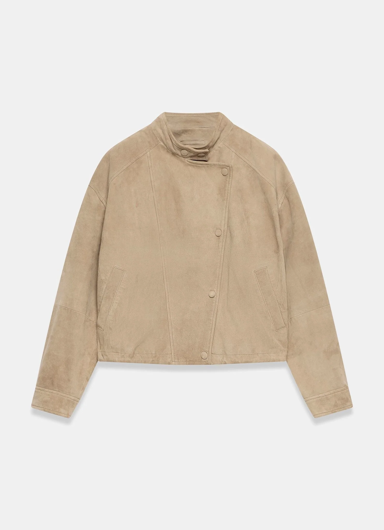 Neutral Suede Cropped Pilot Bomber Jacket - Image 7