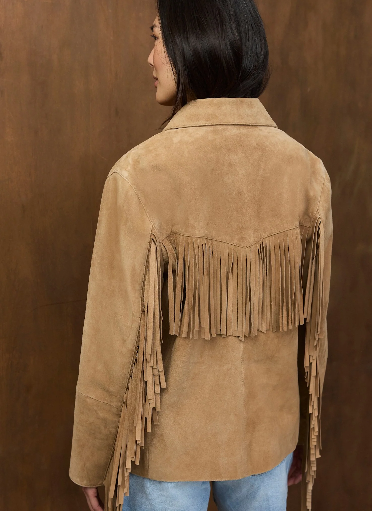 Neutral Suede Fringe Shacket - Image 5