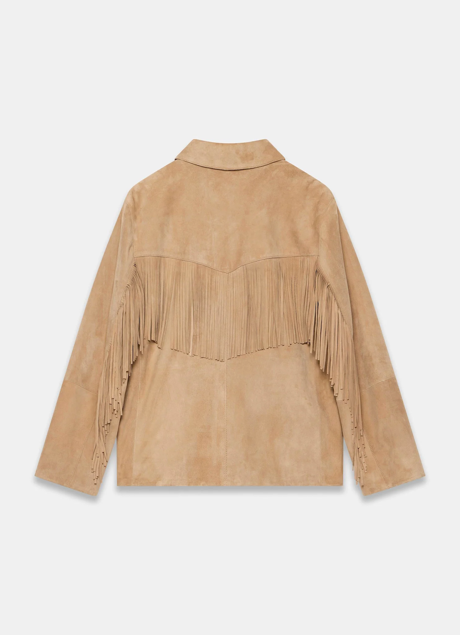 Neutral Suede Fringe Shacket - Image 8