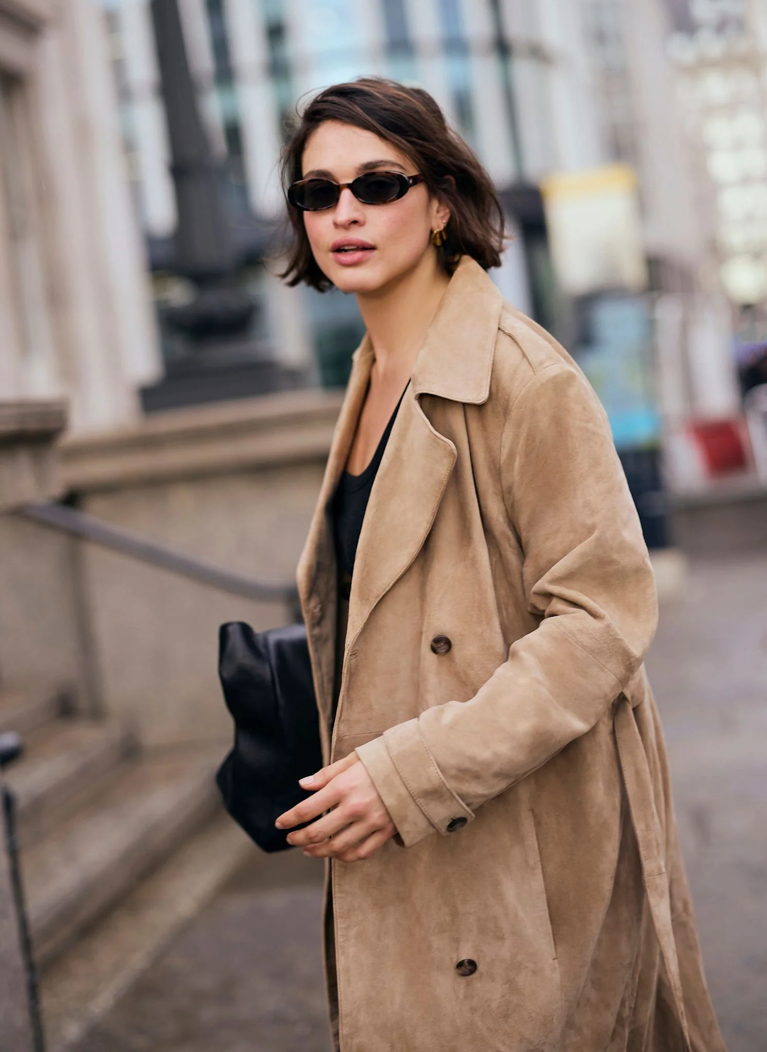 Neutral Suede Trench Coat - Image 3