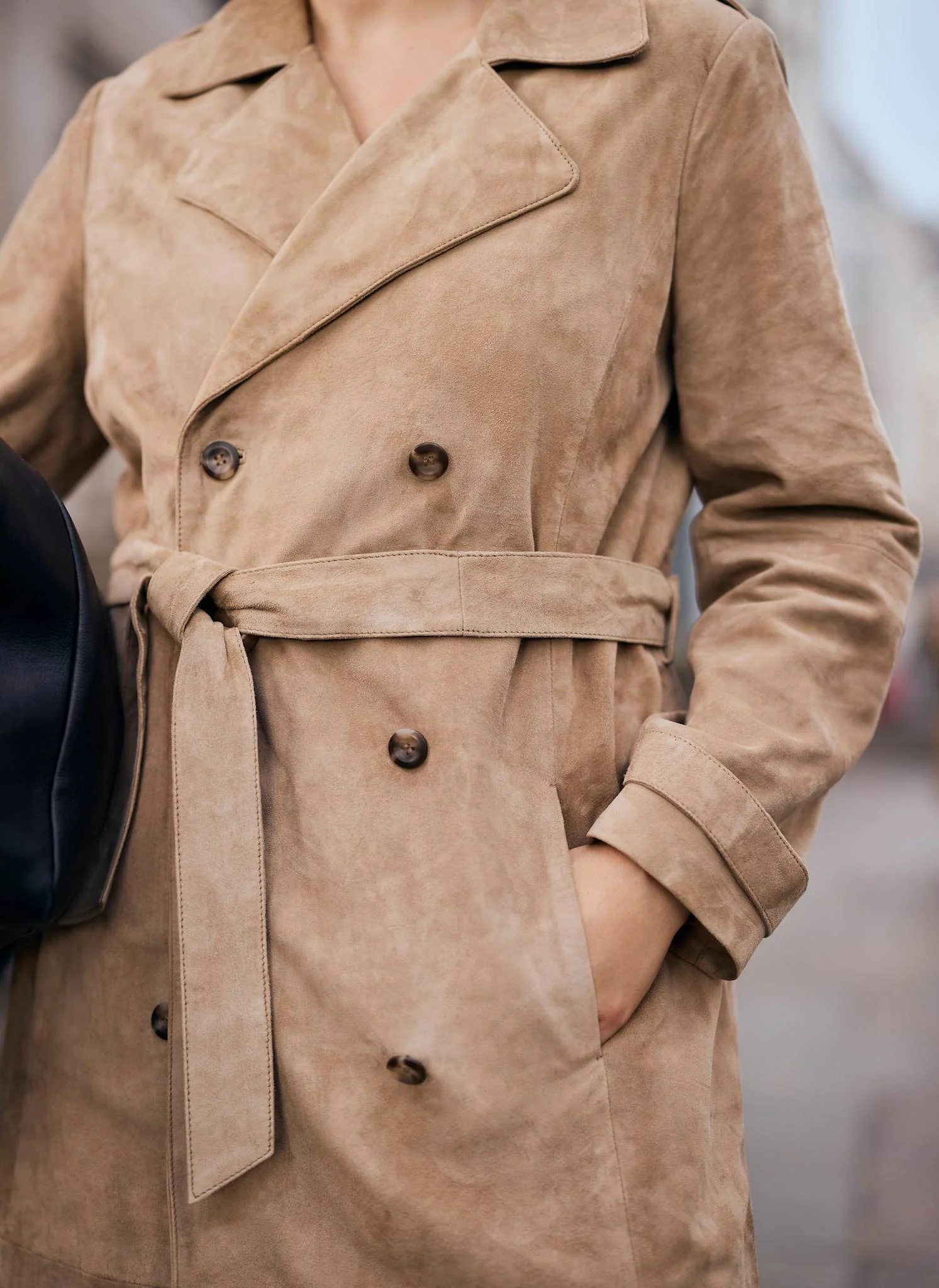 Neutral Suede Trench Coat - Image 4