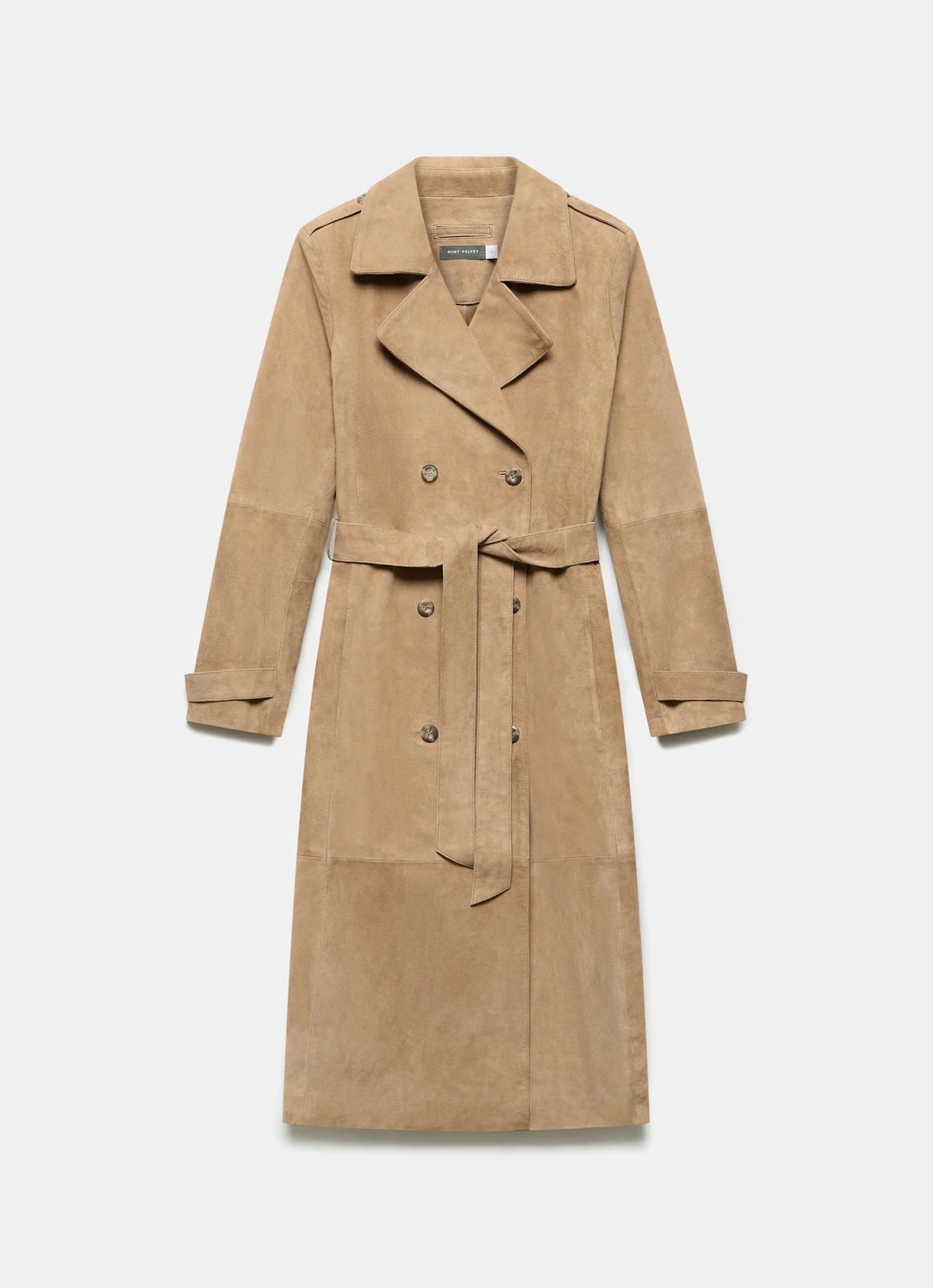 Neutral Suede Trench Coat - Image 7