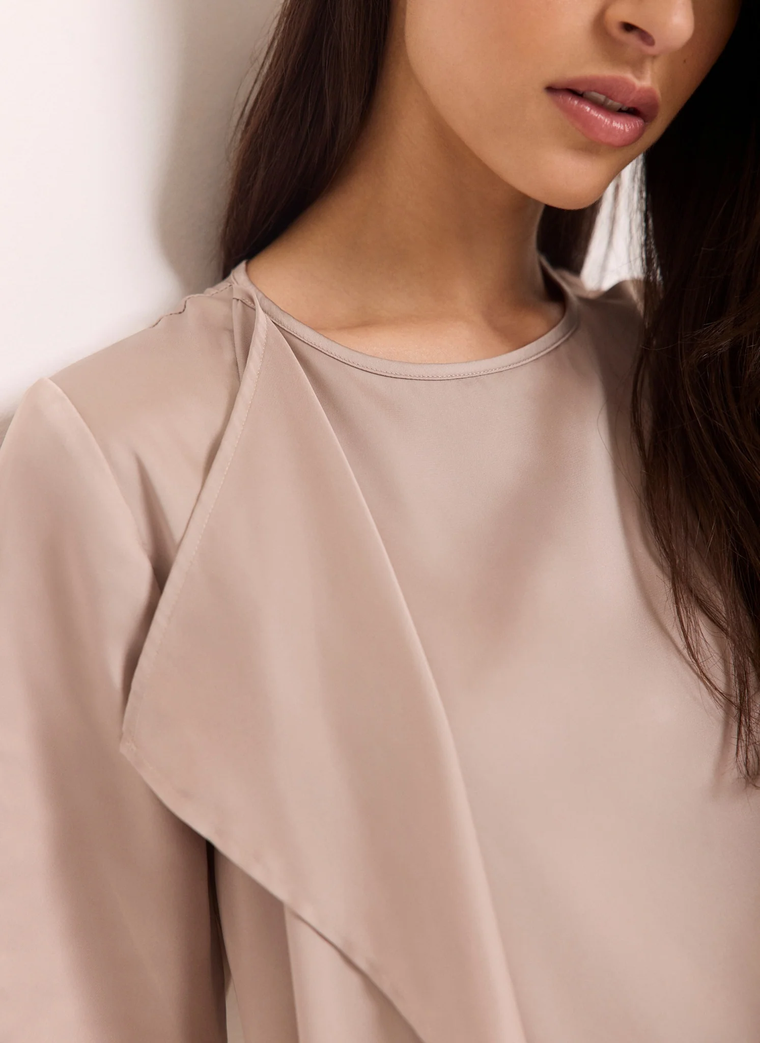 Neutral Satin Ruffle Front Top - Image 4