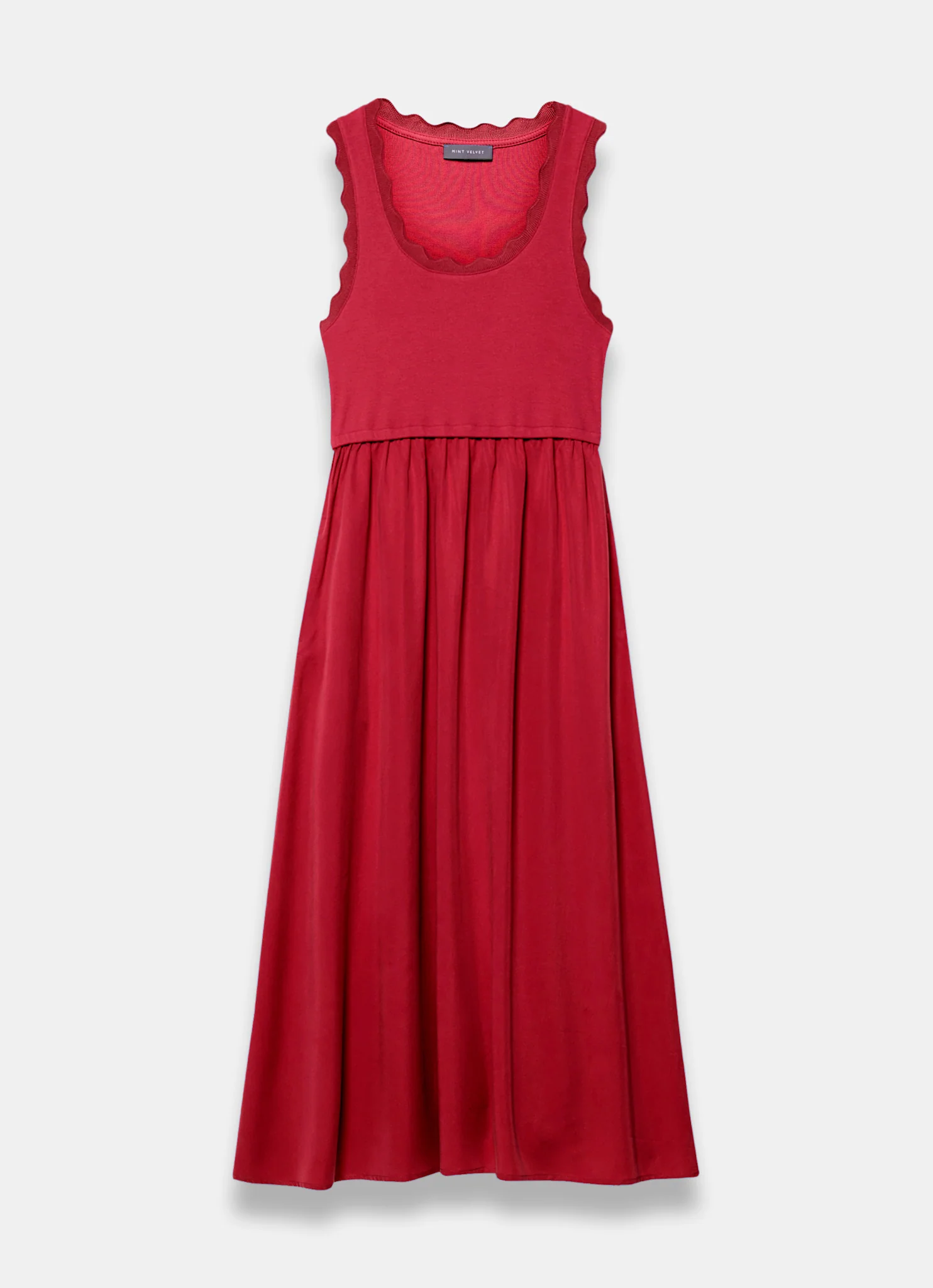 Red Scallop Trim Midi Dress - Image 7