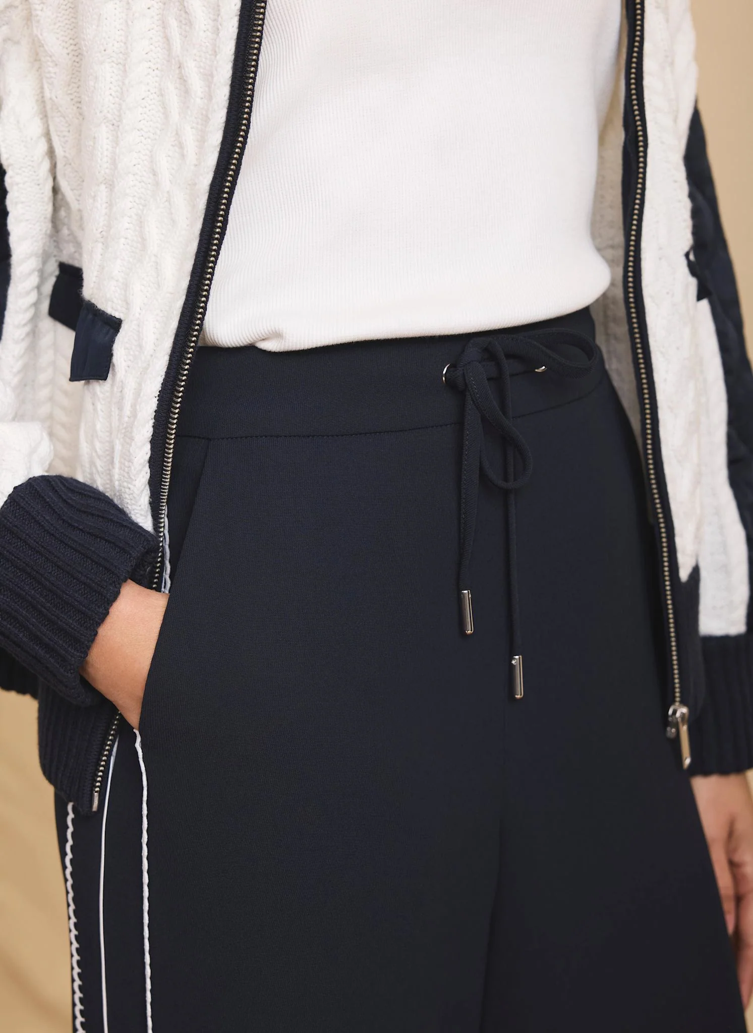 Navy Scallop Side Stripe Wide Trousers - Image 3