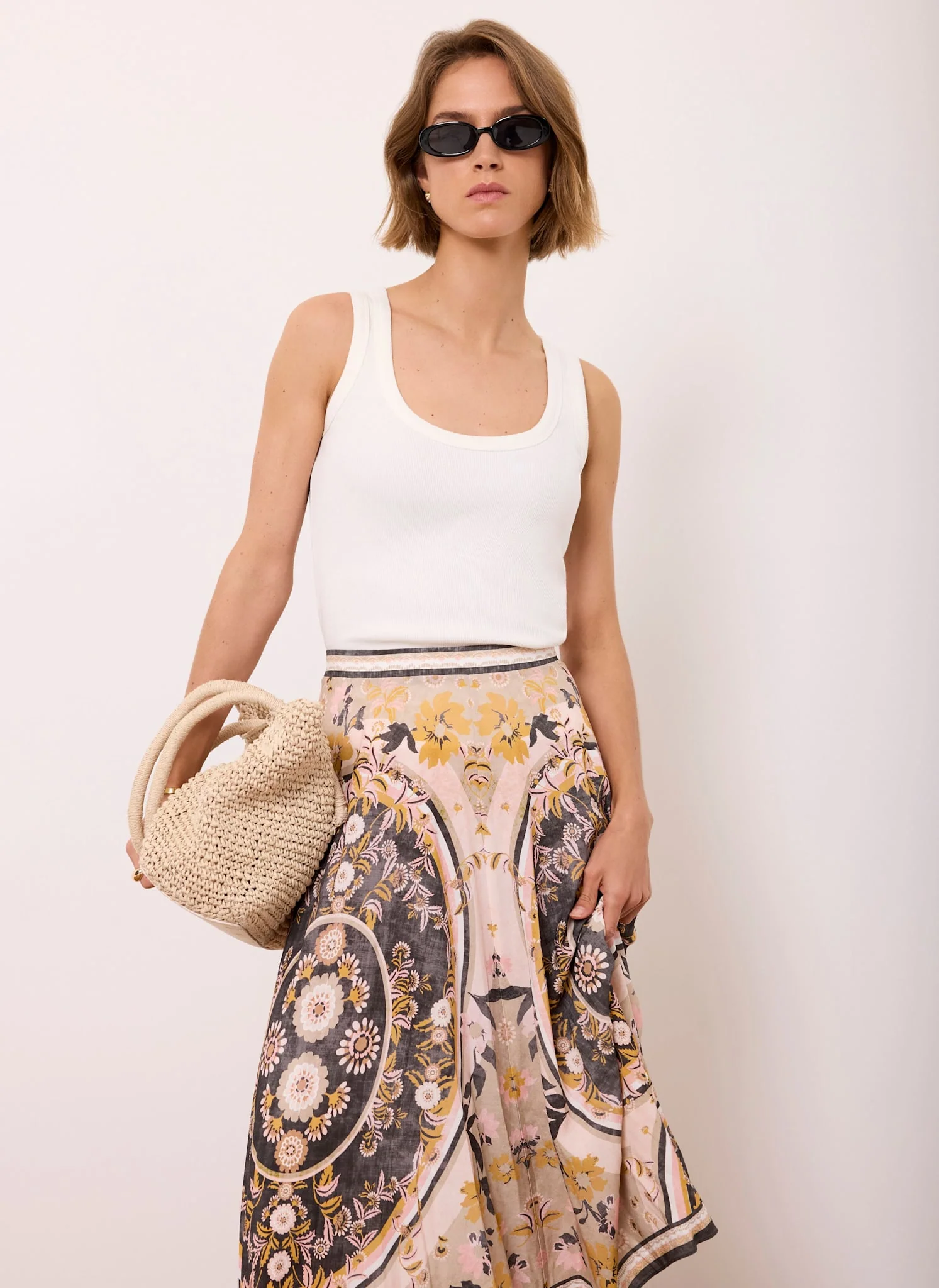 Neutral Floral Print Midi Skirt - Image 5